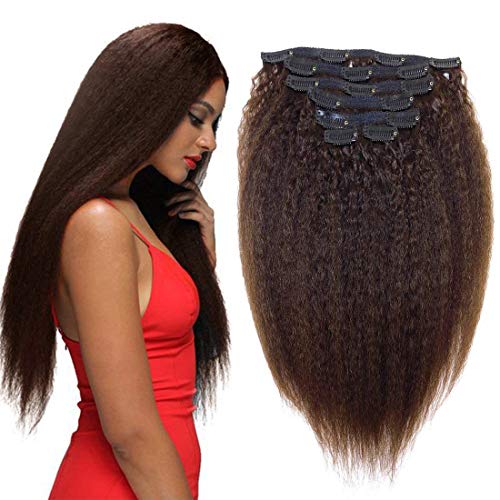 Kinky Straight Human Hair Clip-in Extensions for African American - Virgin Yaki Straight 7-Piece Set (10