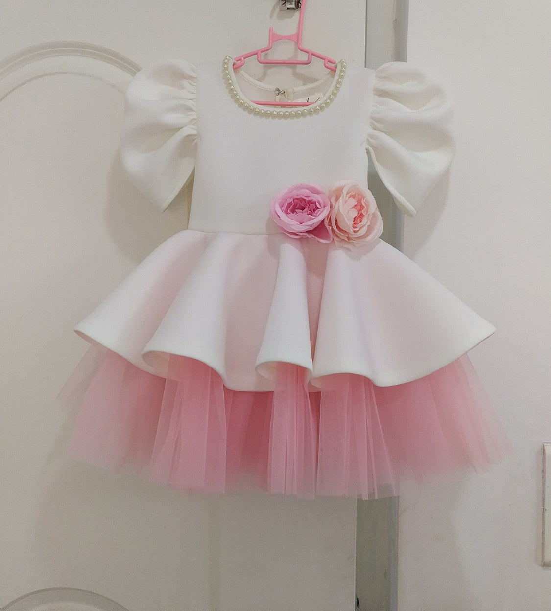 Pre Order: Flared Scuba Dress with 3D Roses - Elegant Bodycon Dress for Women, Perfect for Parties, Weddings & Date Nights