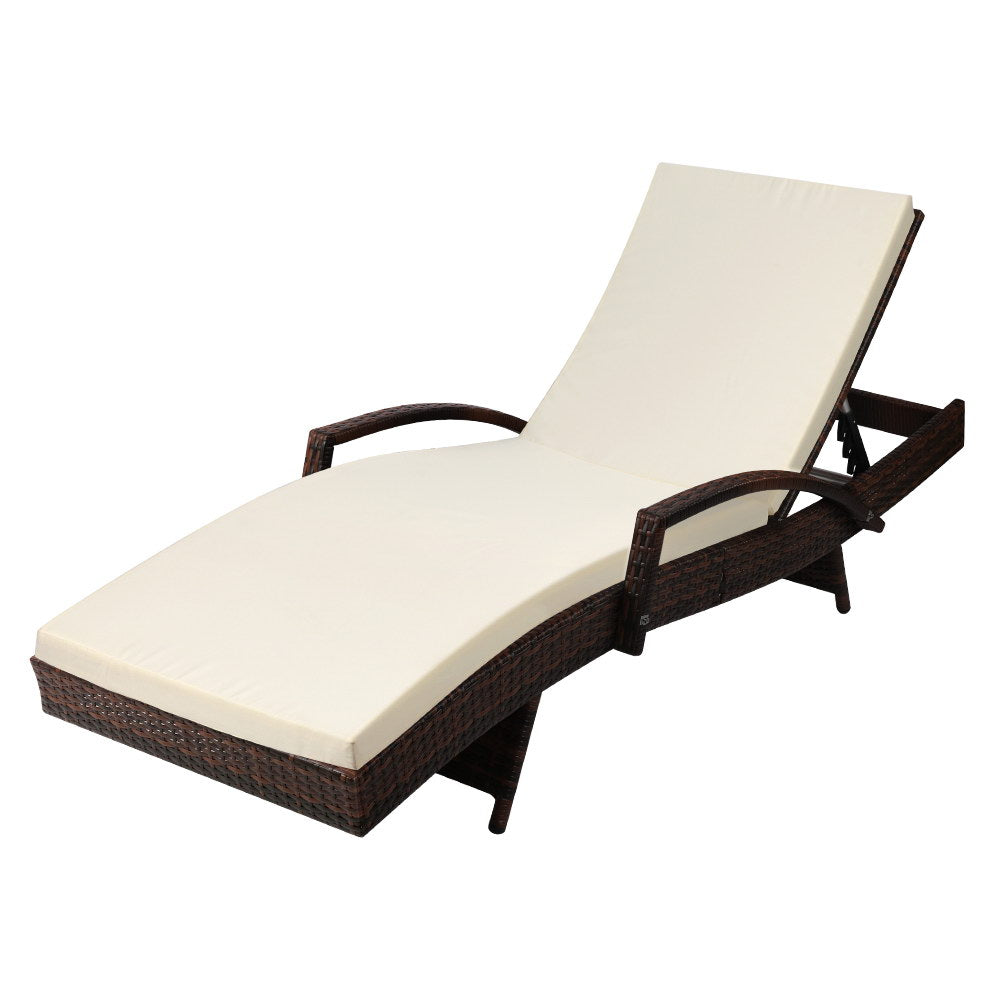 Premium Bianca Outdoor Sun Lounger Chair with Cushion - Waterproof & Comfortable Patio Furniture for Poolside, Beach, Garden Relaxation (Brown)