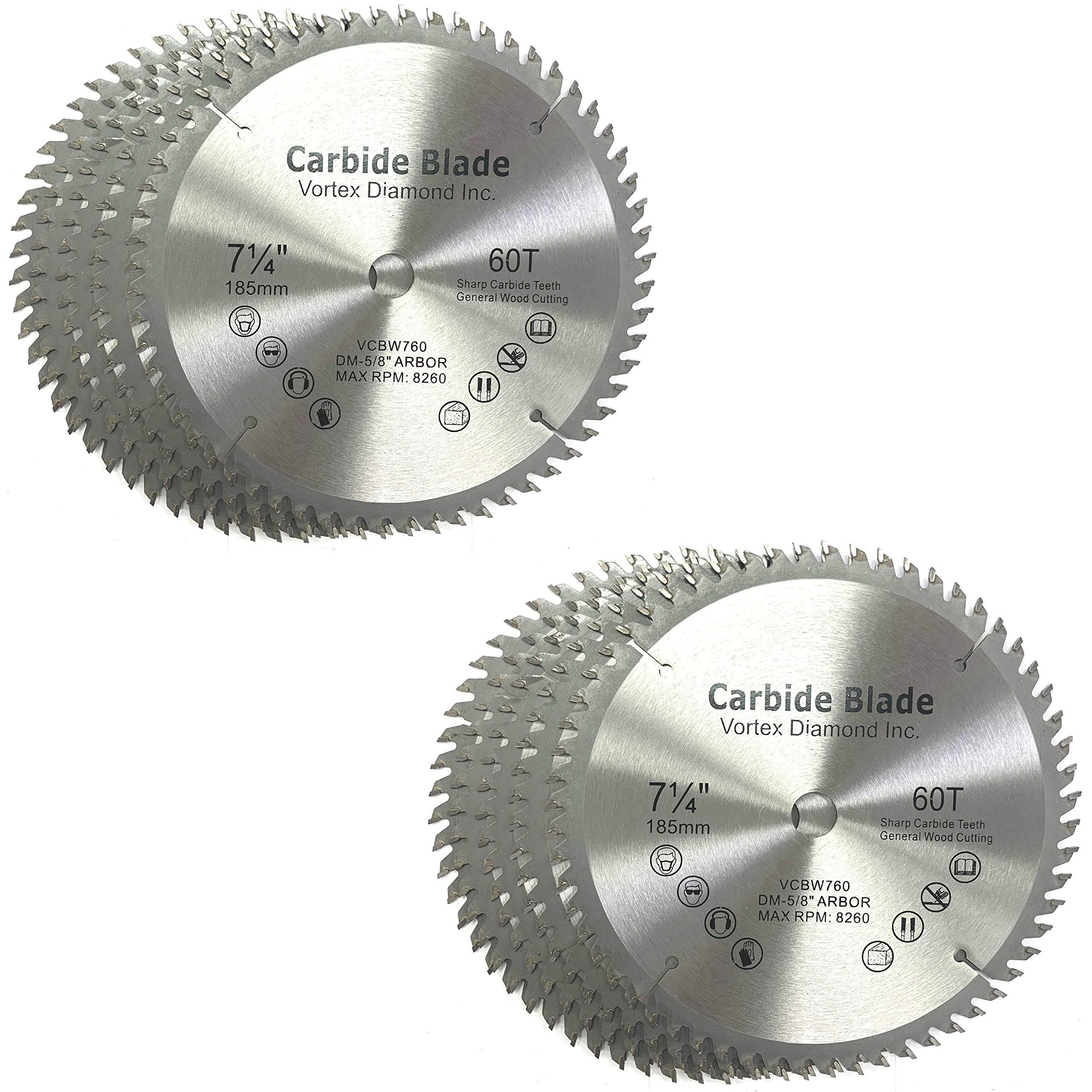 (10 Pack) VORTEX DIAMOND VWB 7-1/4 Inch 60 Teeth TCT Circular Saw Blades for Hardwood & Softwood - Premium General Purpose Cutting Tool for DIY Projects, Woodworking & Construction (7-1/4