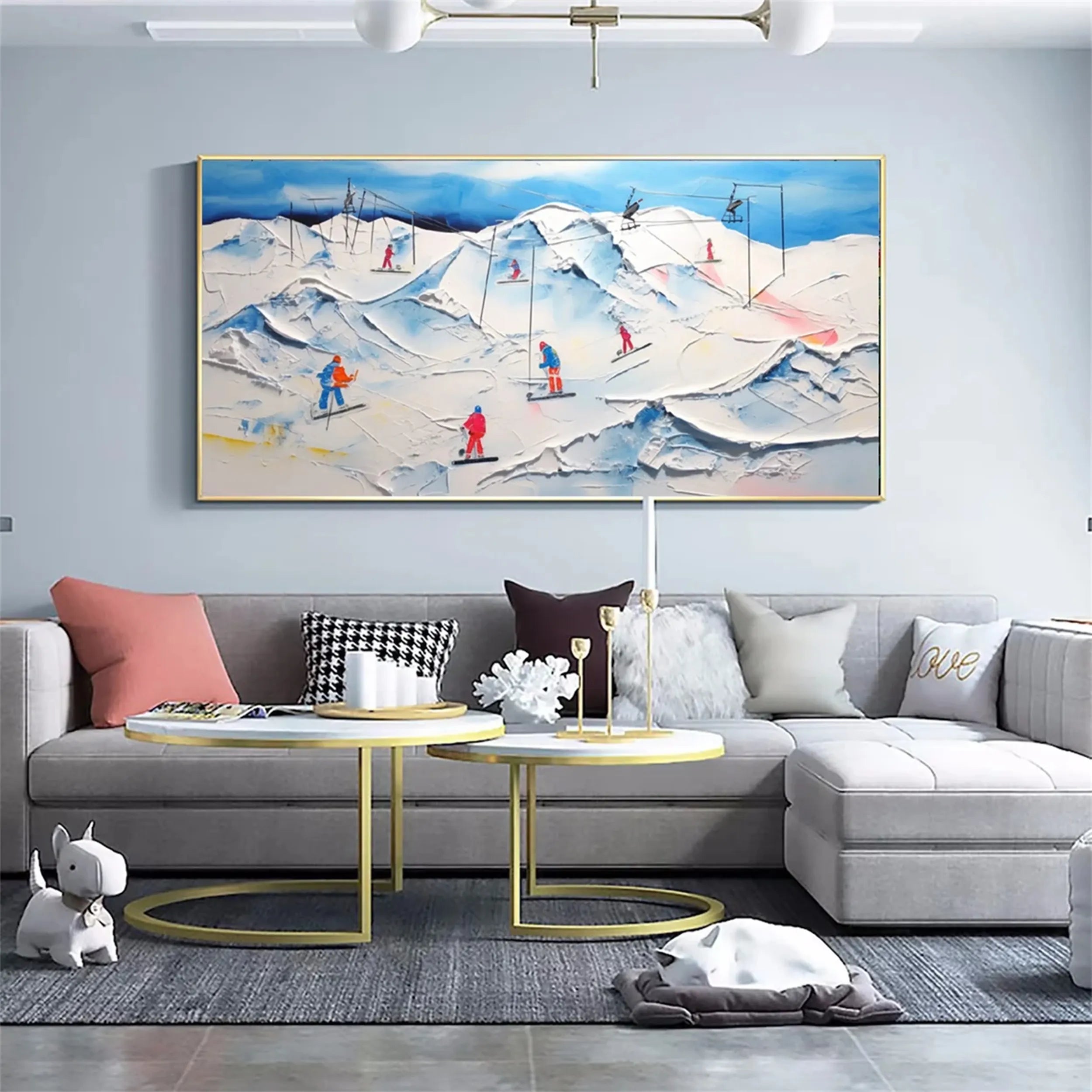 Premium Skiing Sport Art Textured Painting Canvas Wall Decor - Winter Sports Theme Home & Office Decoration #MM224 - Perfect for Living Room, Bedroom, Ski Lodge & Cabin Decor