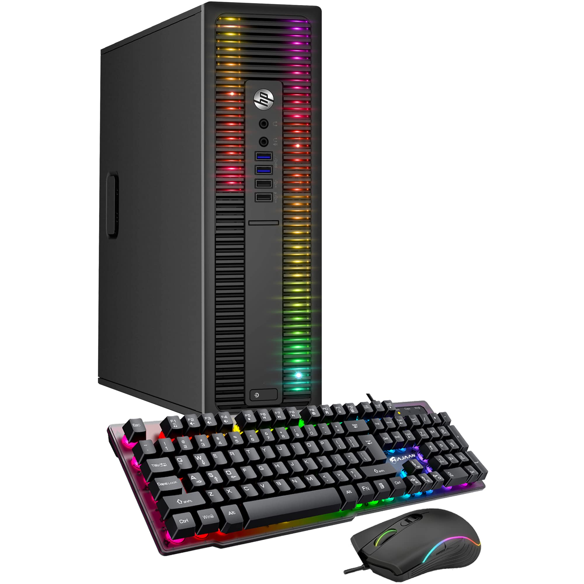 HP ProDesk Desktop Computer - Intel Core i5-6500 3.2GHz, 8GB RAM, 256GB SSD, RGB Lighting, Windows 10 Pro (Renewed) with Gaming Keyboard & Mouse - Perfect for Home Office, Gaming & Productivity