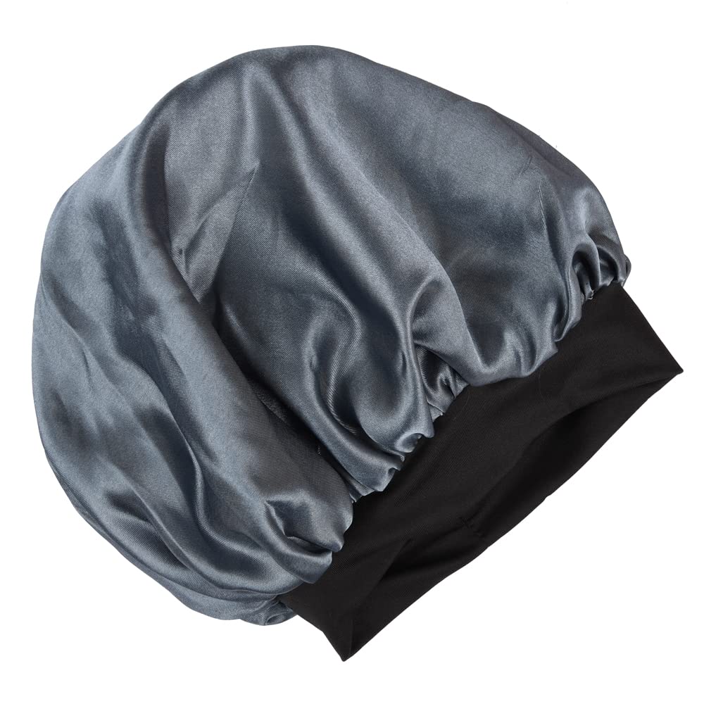 Matkooz Premium Satin Silk Hair Bonnet for Women & Girls - Double Layered Sleeping Cap (Grey, Pack of 1) | Night Hair Protection for Curly, Natural & Afro Hair