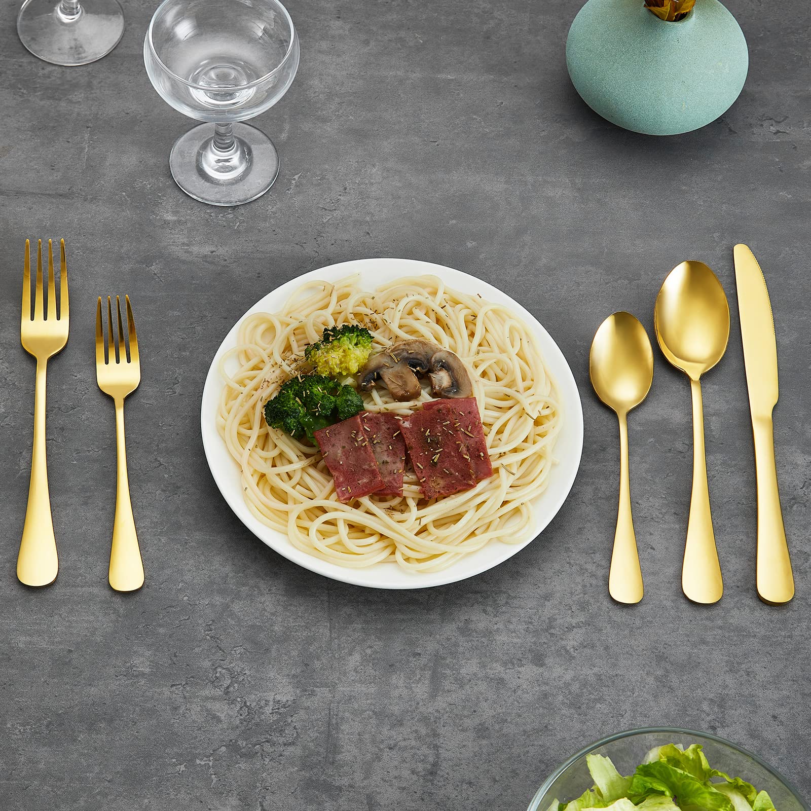 20-Piece Gold Silverware Set - Stainless Steel Flatware Cutlery Set for Home, Kitchen, Restaurant, Hotel - Tableware Service for 4 - Dishwasher Safe Spoons & Forks Set - Perfect for Dinner Parties, Weddings & Fine Dining