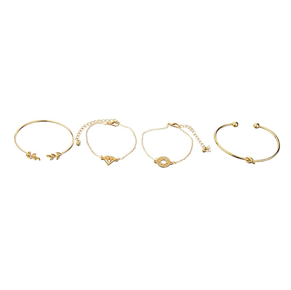 Elegant Gold Crystal Flower Charm Bracelet Set for Women - 4Pcs Rose Gold Link Chain & Cuff Bangle Stackable Jewelry, Trendy Dainty Bracelets for Girls (One Size) - Perfect for Daily Wear, Parties, Weddings and Gift Giving