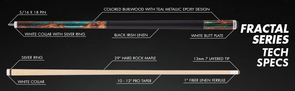 Premium Action Fractal Billiards Pool Cue Stick - Exotic Burl Wood with Green Foil Inlay | Professional Tournament & Home Game Accessory