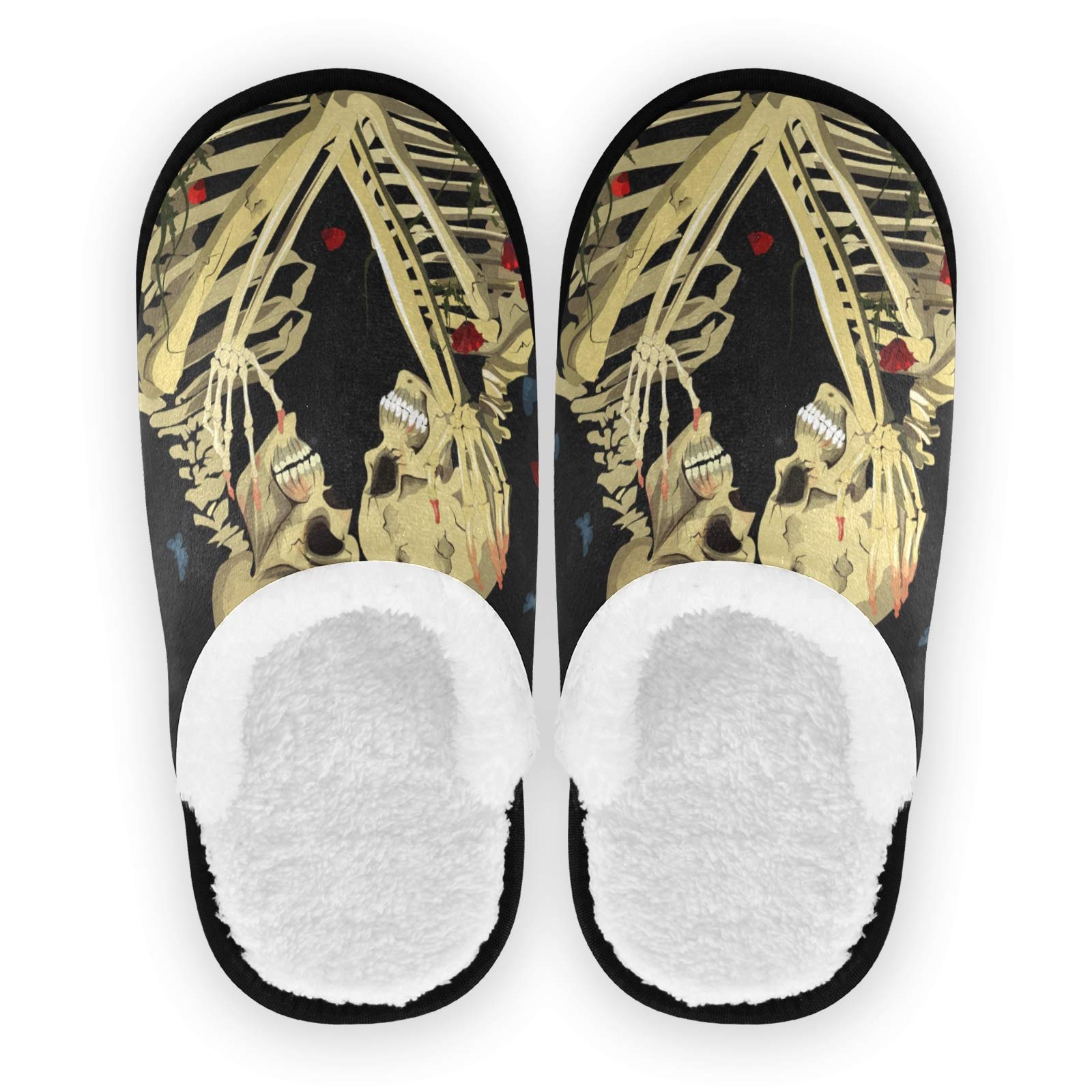 Bolaz Non-Slip House Slippers for Women & Men - Warm Indoor/Outdoor Slippers with Skeleton Love Design - Perfect for Home, Travel, Spa & Hotel Use