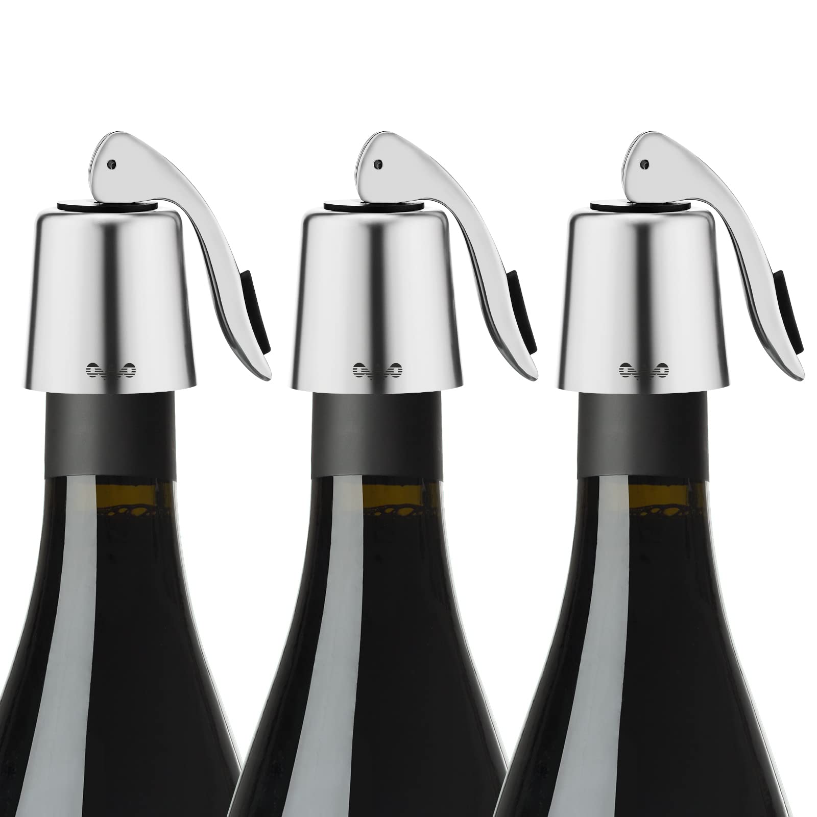 Premium Stainless Steel Wine Bottle Stopper Set - 3 Pack with Silicone Seal for Air-Tight Freshness | Reusable Decorative Wine Saver for Red, White & Sparkling Wines | Perfect for Home Bars, Parties & Gifts