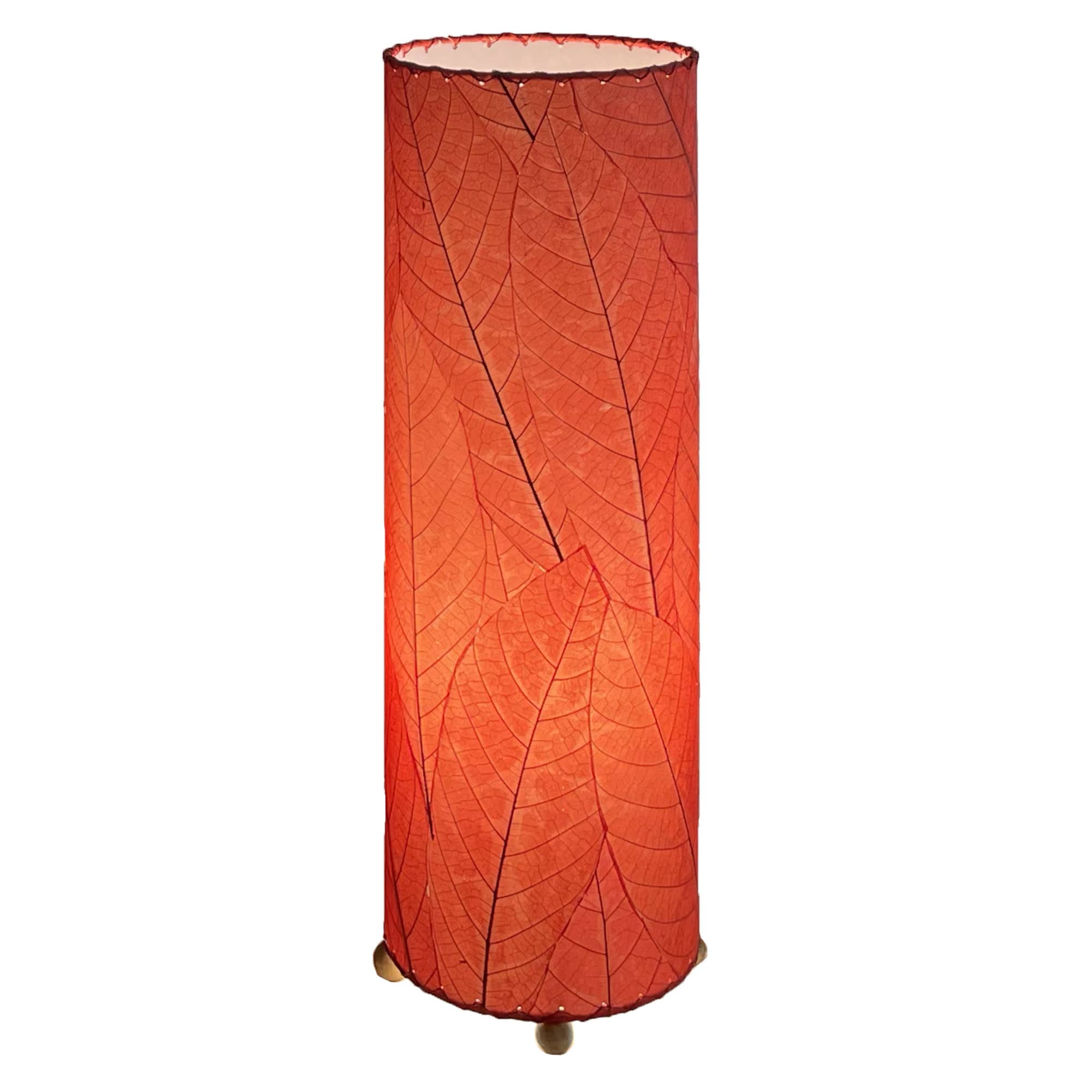 24 Inch Cocoa Leaf Cylinder Table Lamp - Modern Red LED Nightstand Lamp for Bedroom, Living Room & Office Decor
