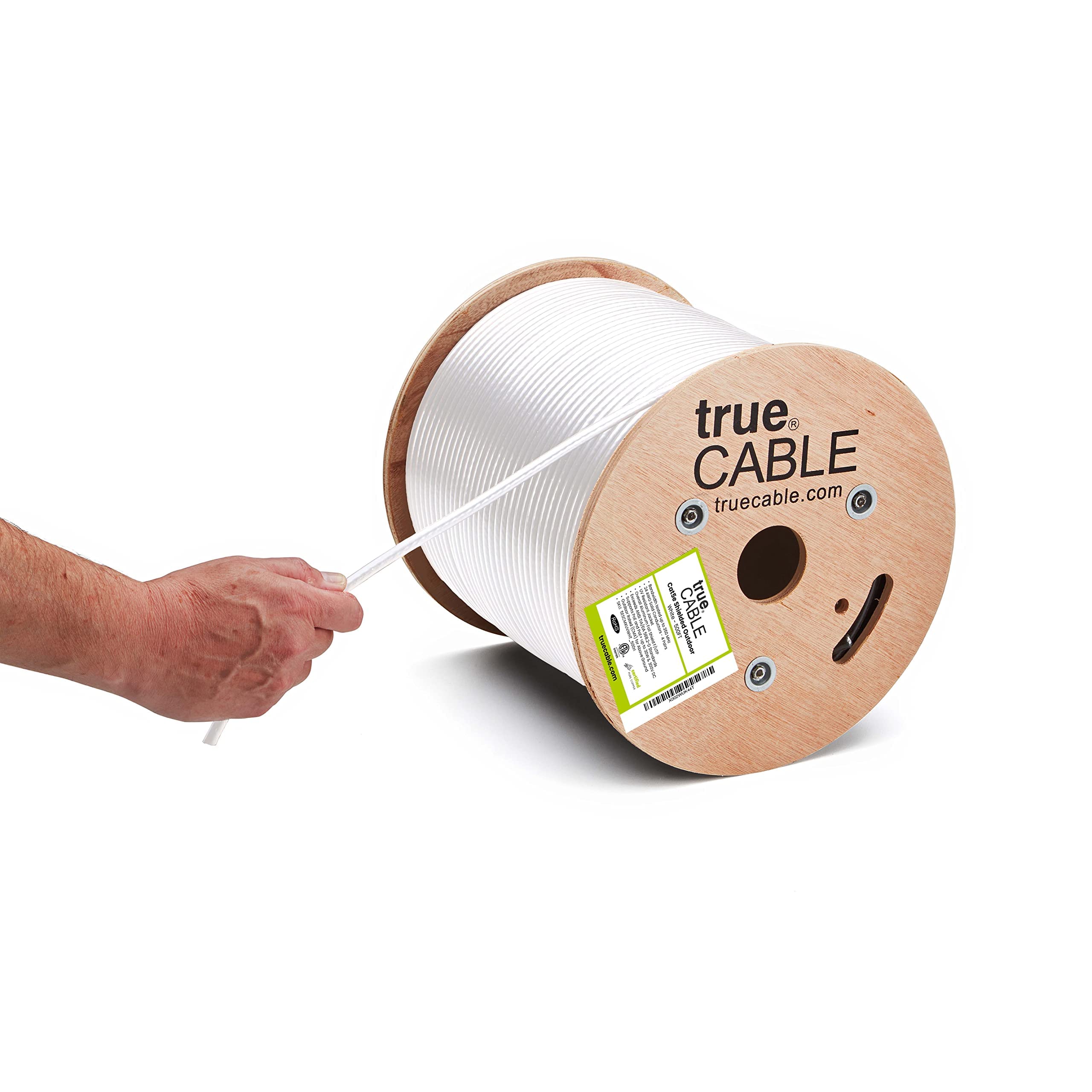 trueCABLE Cat5e Outdoor Shielded Ethernet Cable - 500ft, UV Resistant, CMX Rated, 24AWG Solid Bare Copper, 350MHz, PoE++ (4PPoE) - Perfect for Outdoor Networking, Security Cameras, and Long-Distance Internet Connections