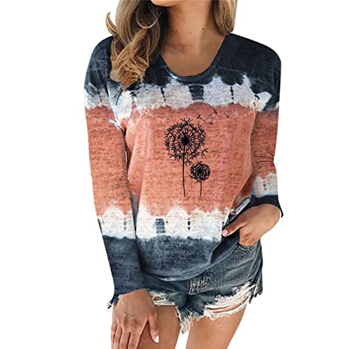 Women's Casual Tie-Dye Long Sleeve T-Shirt - Cotton Spandec Blend Round Neck Blouse (Black, Small) | Perfect for Everyday Wear, Street Style & Layering Outfits