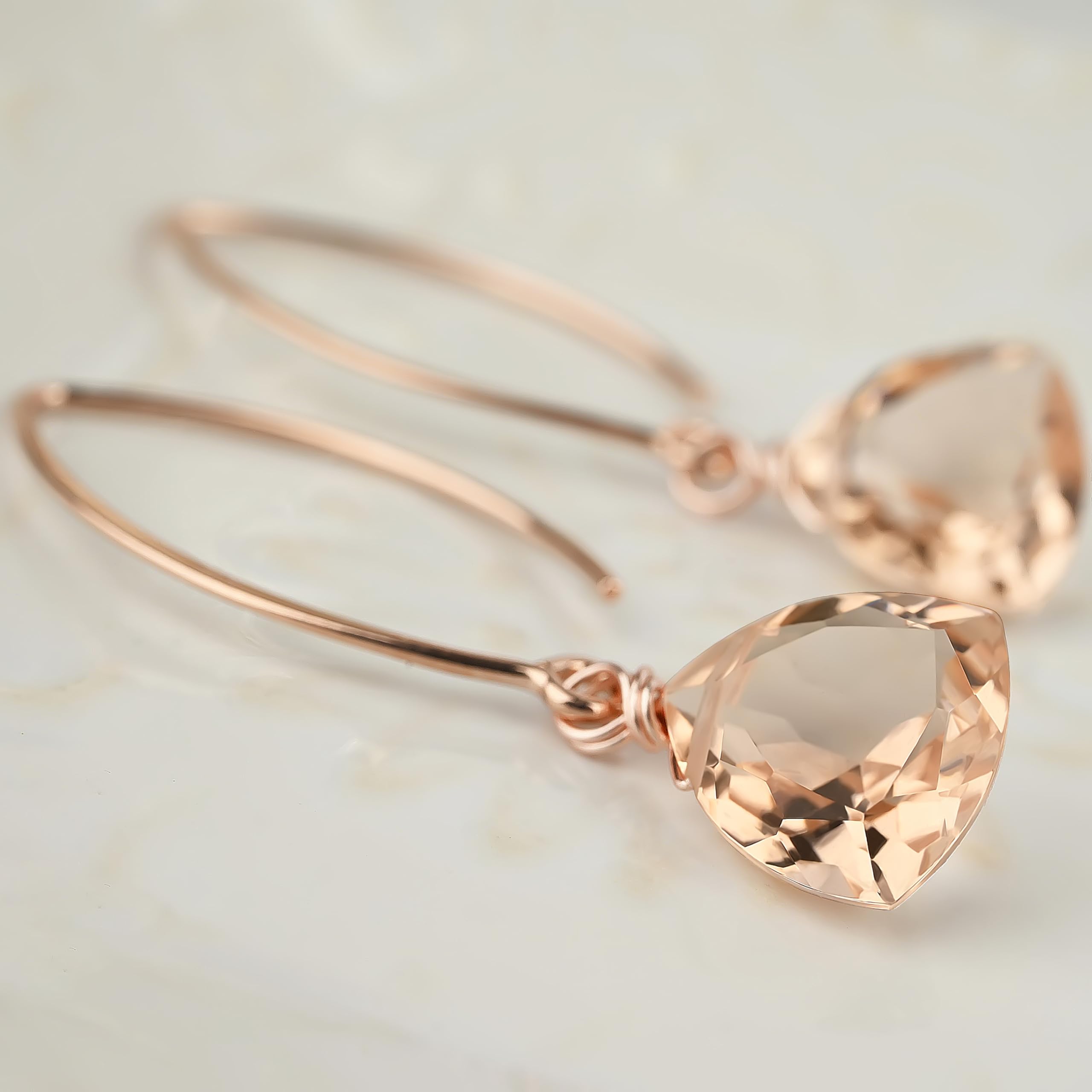 Rose Gold Rose Quartz Trillion Stud Earrings - 925 Sterling Silver Hypoallergenic Jewelry for Women - Perfect for Valentine's Day, Anniversary & Everyday Wear