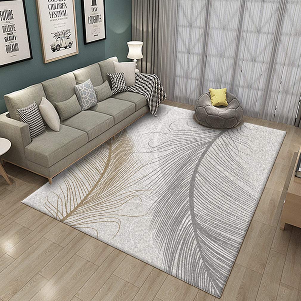 Soft Abstract Art Area Rug - 5.2'x7.5' Fleece Non-Slip Rectangular Rug for Living Room, Bedroom, Nursery | Modern Nordic Feather Design Indoor/Outdoor Carpet - Perfect for Kids Crawling, Home Decor & High-Traffic Areas