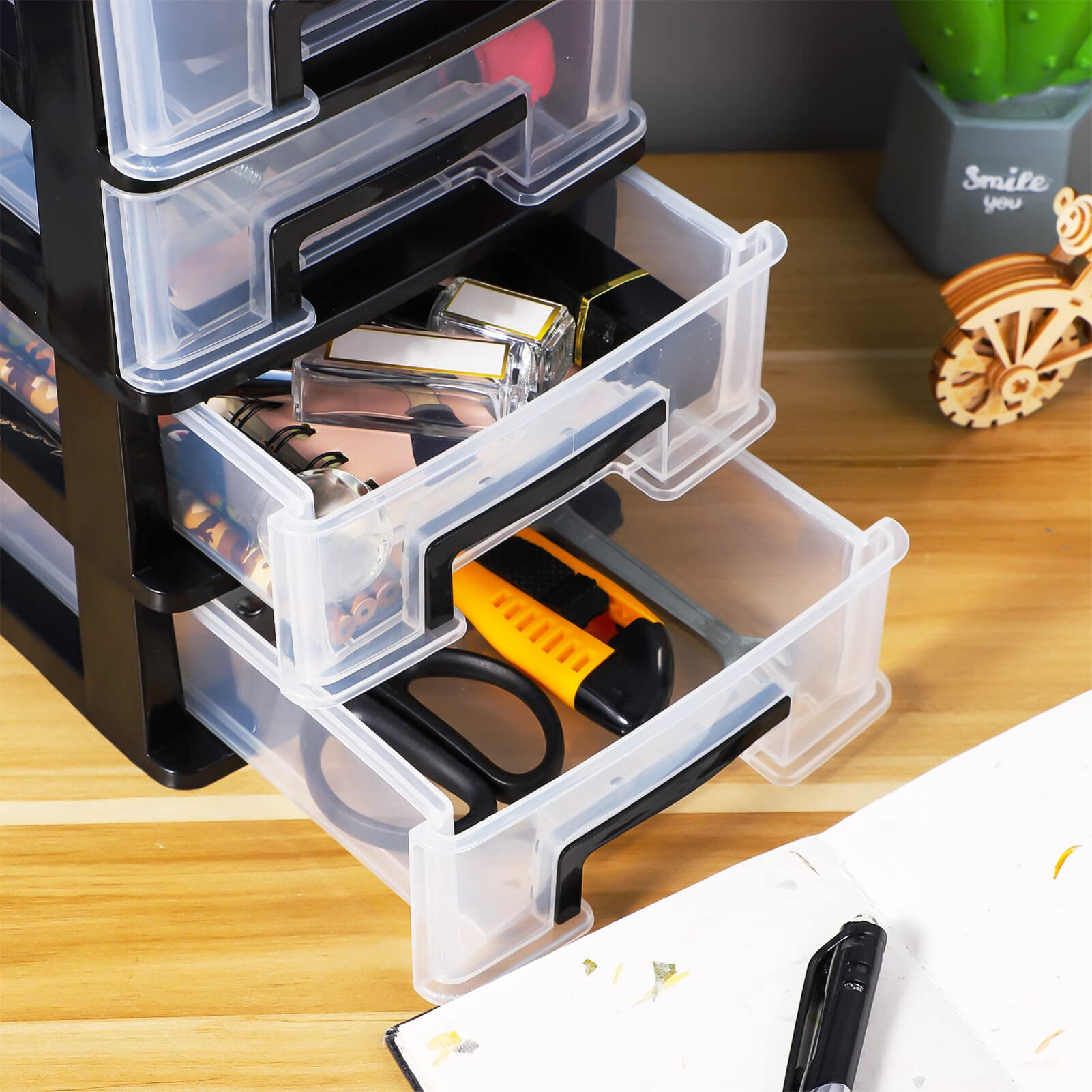 DOITOOL 4-Tier Plastic Storage Drawer Organizer - Portable Pull-Out Cabinet for Closet, Dresser, Desk, Shelf & Cupboard Organization | Home & Office Storage Solution for Clothes, Accessories & Small Items