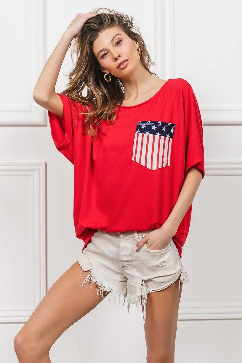 BiBi French Terry Women's Top with Front Pocket & Dolman Sleeves - Casual Loungewear for Home & Street Style