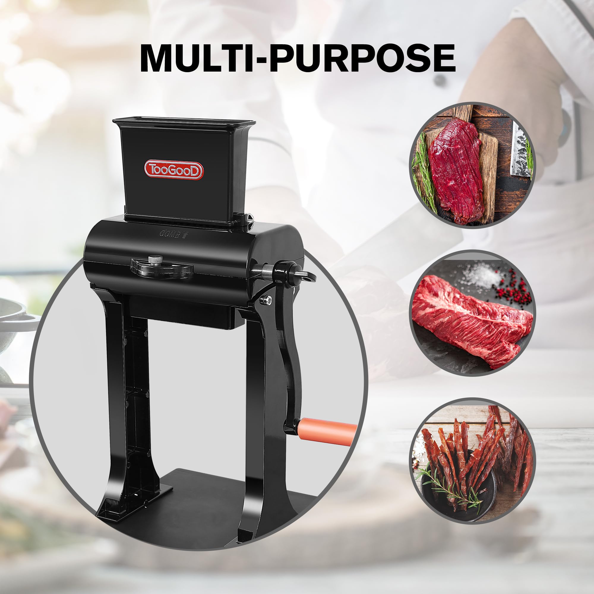 Premium 2-in-1 Manual Meat Tenderizer & Jerky Slicer with 2 Stainless Steel Blade Sets - Tenderizing & Slicing Blades for Beef, Chicken, Pork - Perfect for Home Cooking, BBQ, Camping & Meal Prep