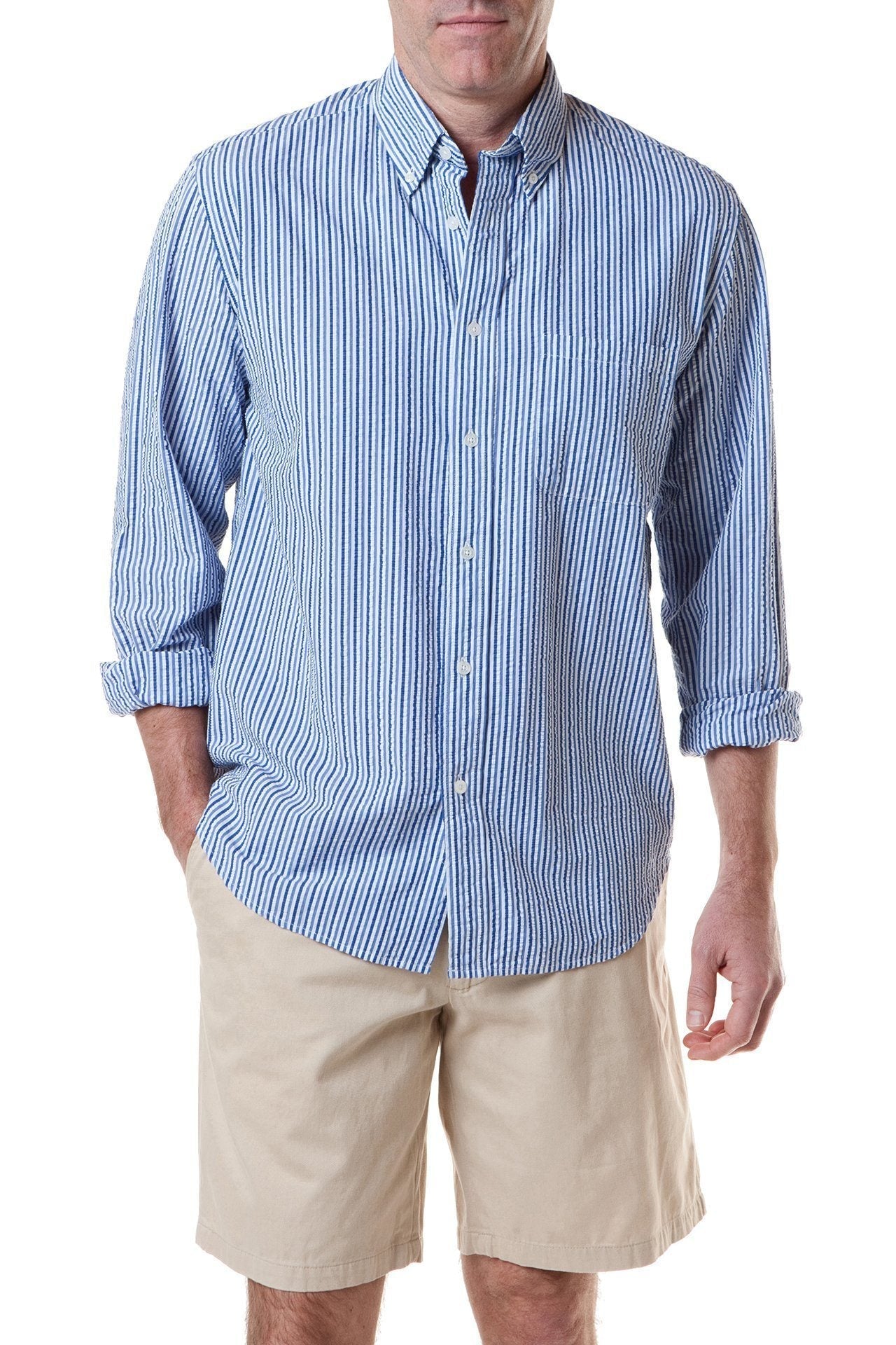 Royal & Navy Seersucker Chase Shirt - Breathable Summer Casual Button Down for Men | Perfect for Beach Outings, Picnics & Outdoor Events