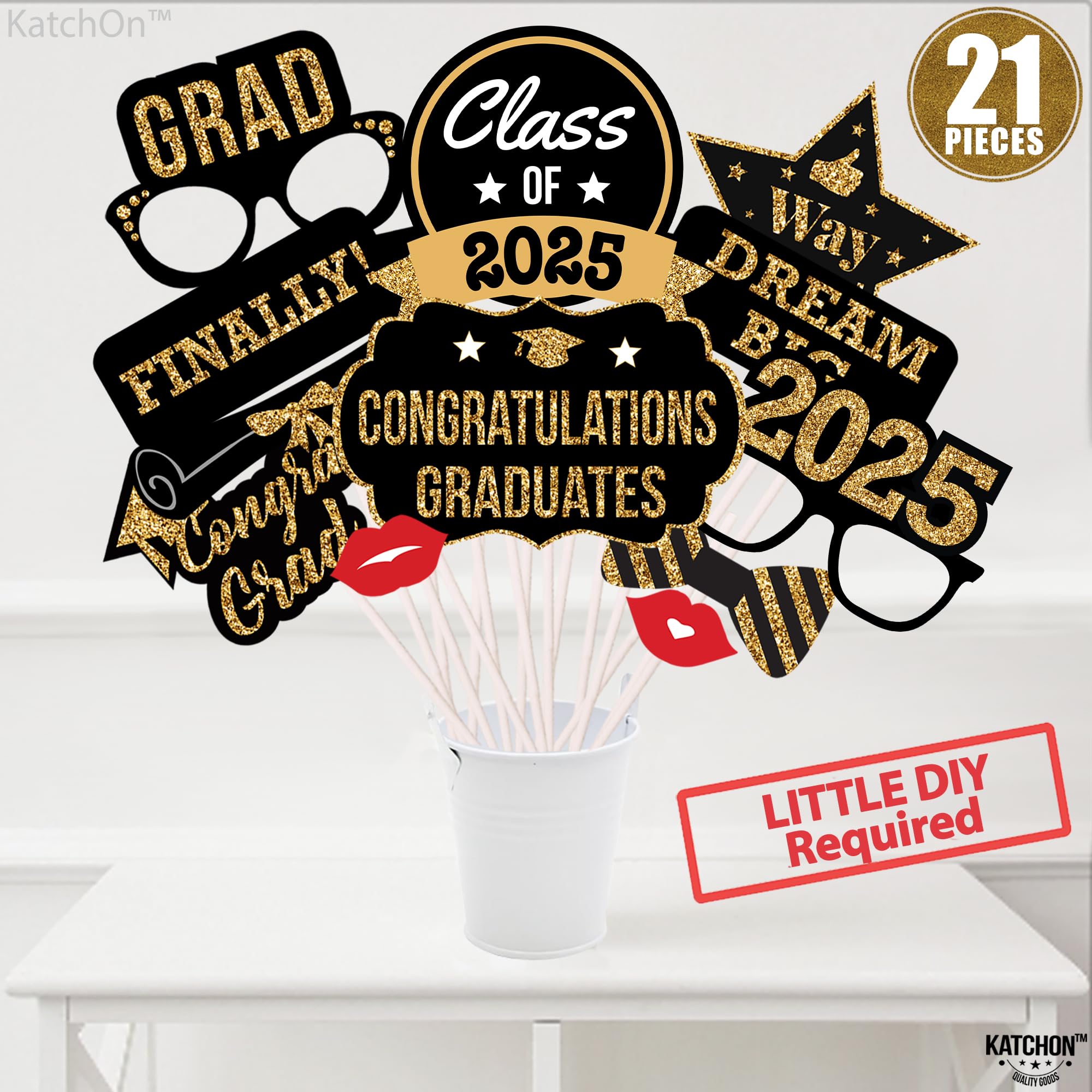KatchOn 2025 Graduation Photo Booth Props - 21-Piece Black & Gold Decor Set for Class of 2025 | Graduation Party Decorations, Picture Backdrops & Celebration Supplies | Perfect for Graduation Parties, School Events & Photo Sessions