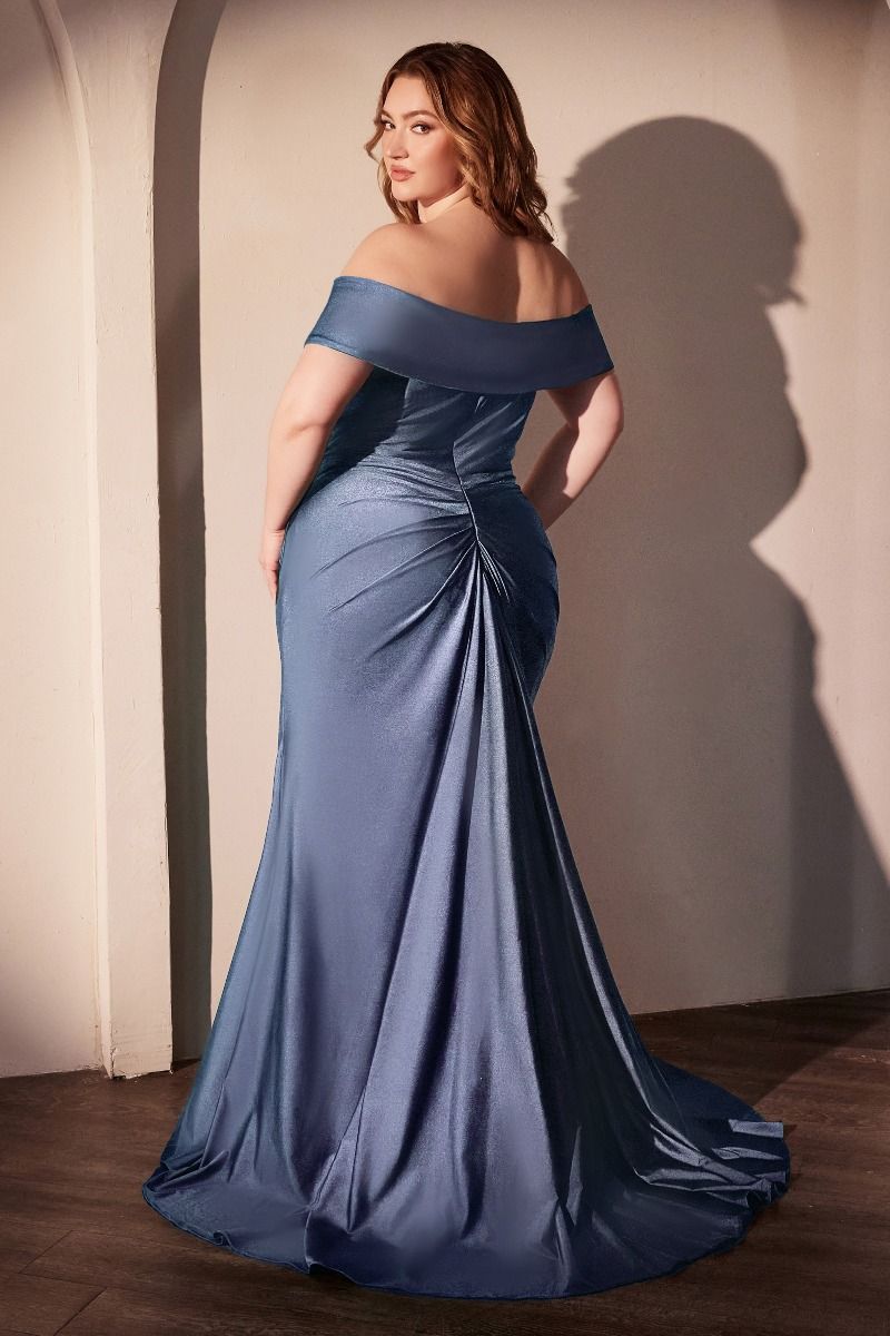 Freya Off Shoulder Stretch Spandex Gown in Smoky Blue - Elegant Evening Dress for Parties, Prom & Special Occasions