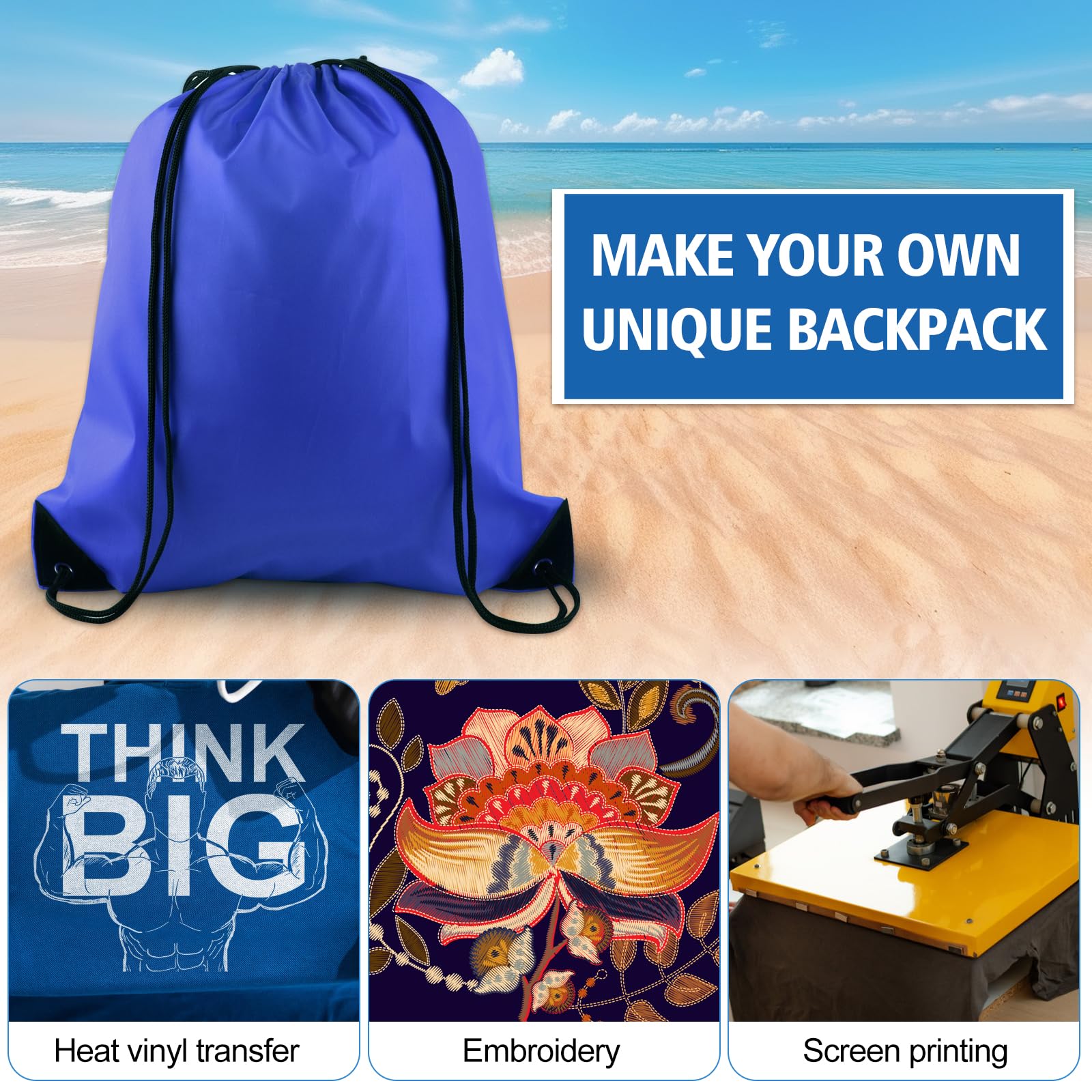KUUQA 100Pcs Blue Drawstring Backpacks - Bulk String Bags for Sports, Gym, Travel & Storage | Lightweight Carry-On Bags for School, Beach, Camping & Shopping