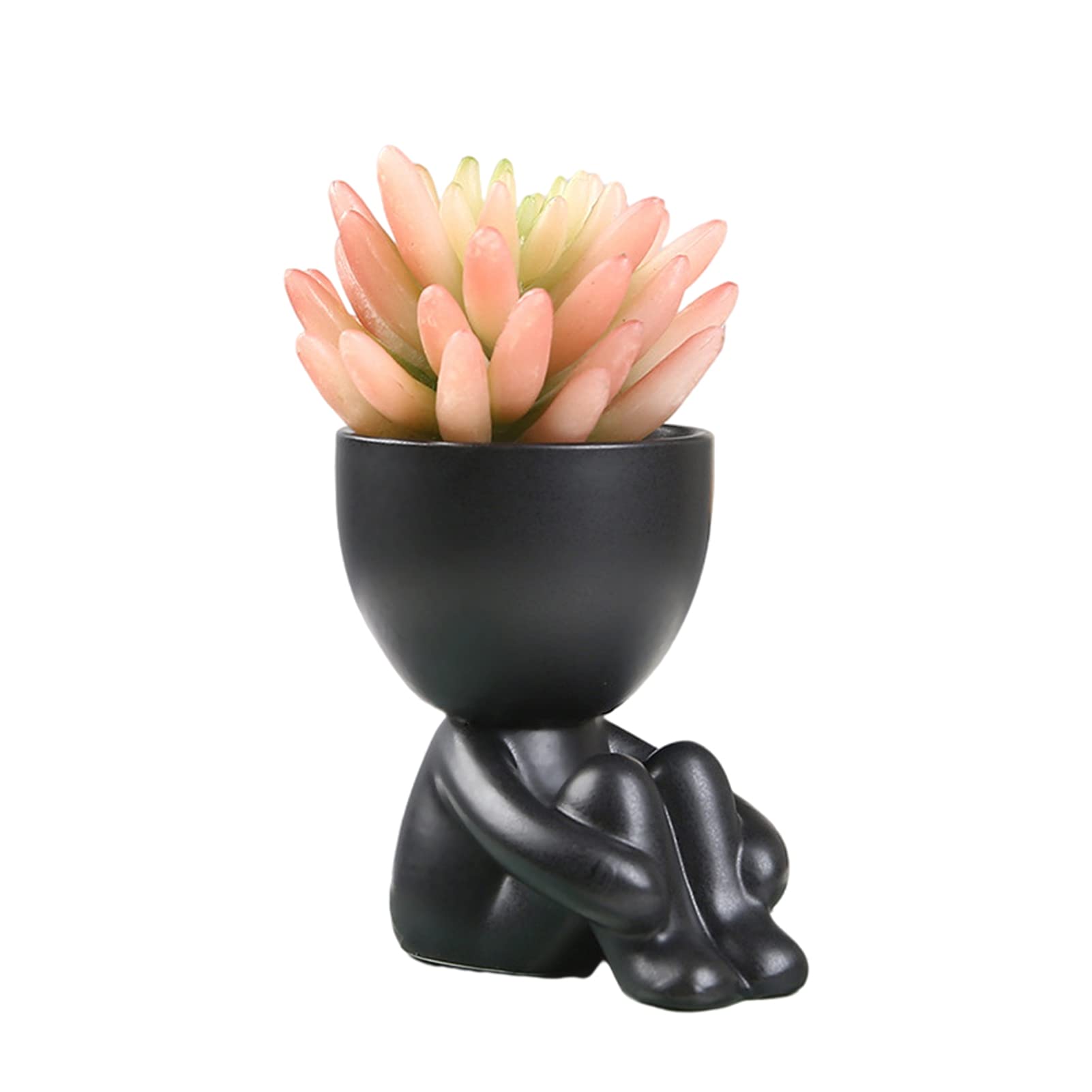 Human Shaped Ceramic Flower Pot - Mini Succulent & Cactus Planter for Home & Office Decor - Perfect for Windowsills, Desks & Gift Giving