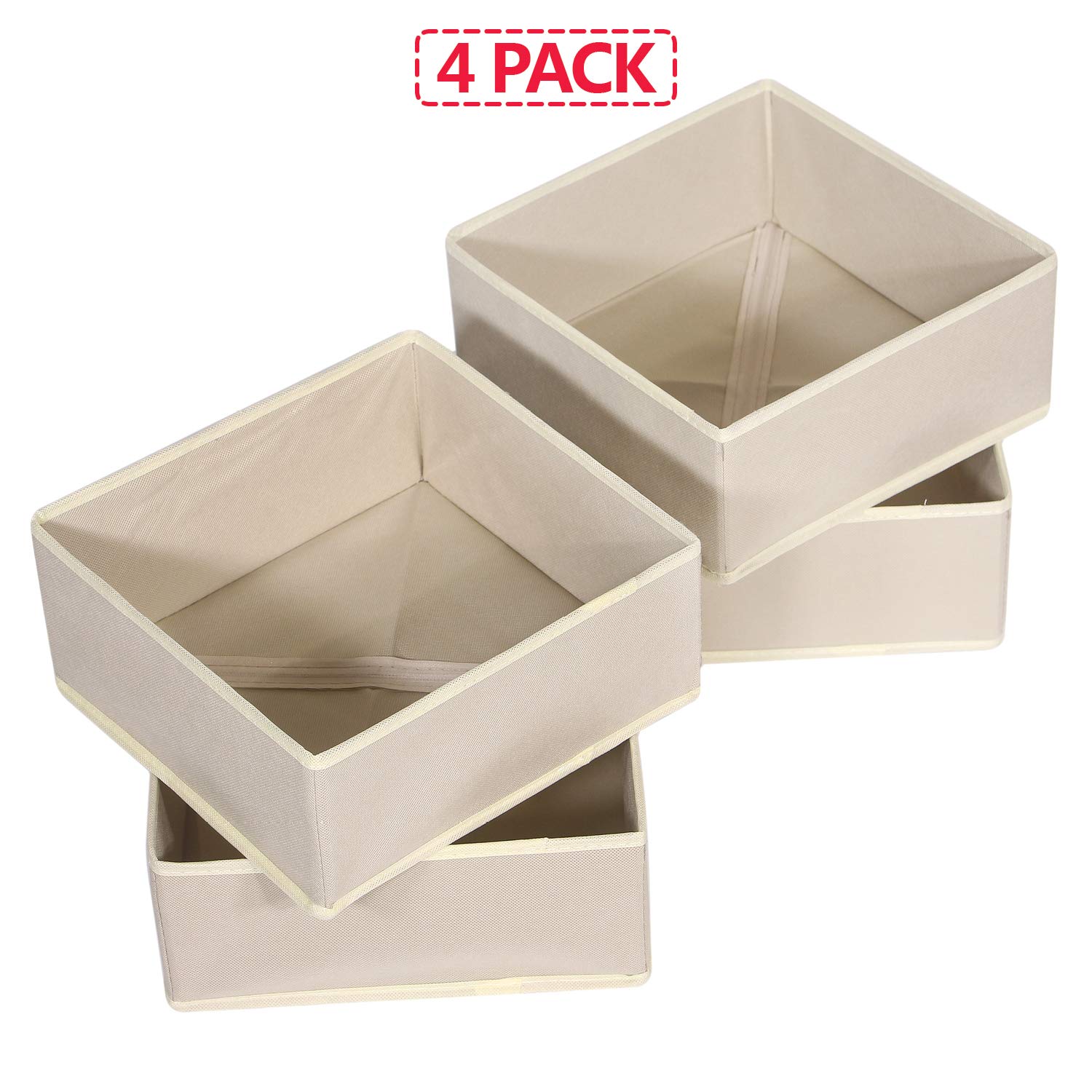 DIOMMELL 4-Pack Foldable Fabric Storage Bins - Closet Organizer for Clothes, Underwear, Bras & Socks - Beige Drawer Dividers & Dresser Containers - Perfect for Bedroom, Nursery & Laundry Room Organization