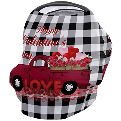 Breastfeeding Cover Scarf - Soft & Breathable Nursing Poncho for Baby & Kids - Car Seat & Stroller Privacy Cover - Valentine's Day Rose Love Print - Black White Plaid - Perfect for Nursing in Public, Travel & Outdoor Activities