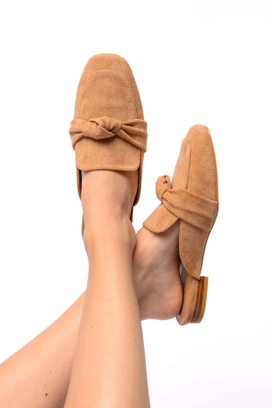 Women's Comfortable Clingy Mules in Camel Faux Suede - Slip-On Loafers for Casual Wear, Office & Everyday Outfits
