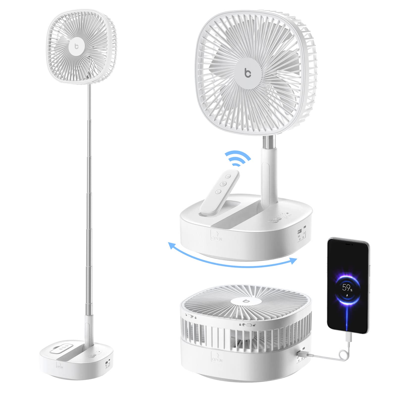 Brocoon 12500mAh Portable Rechargeable Folding Fan with Adjustable Height (14.6
