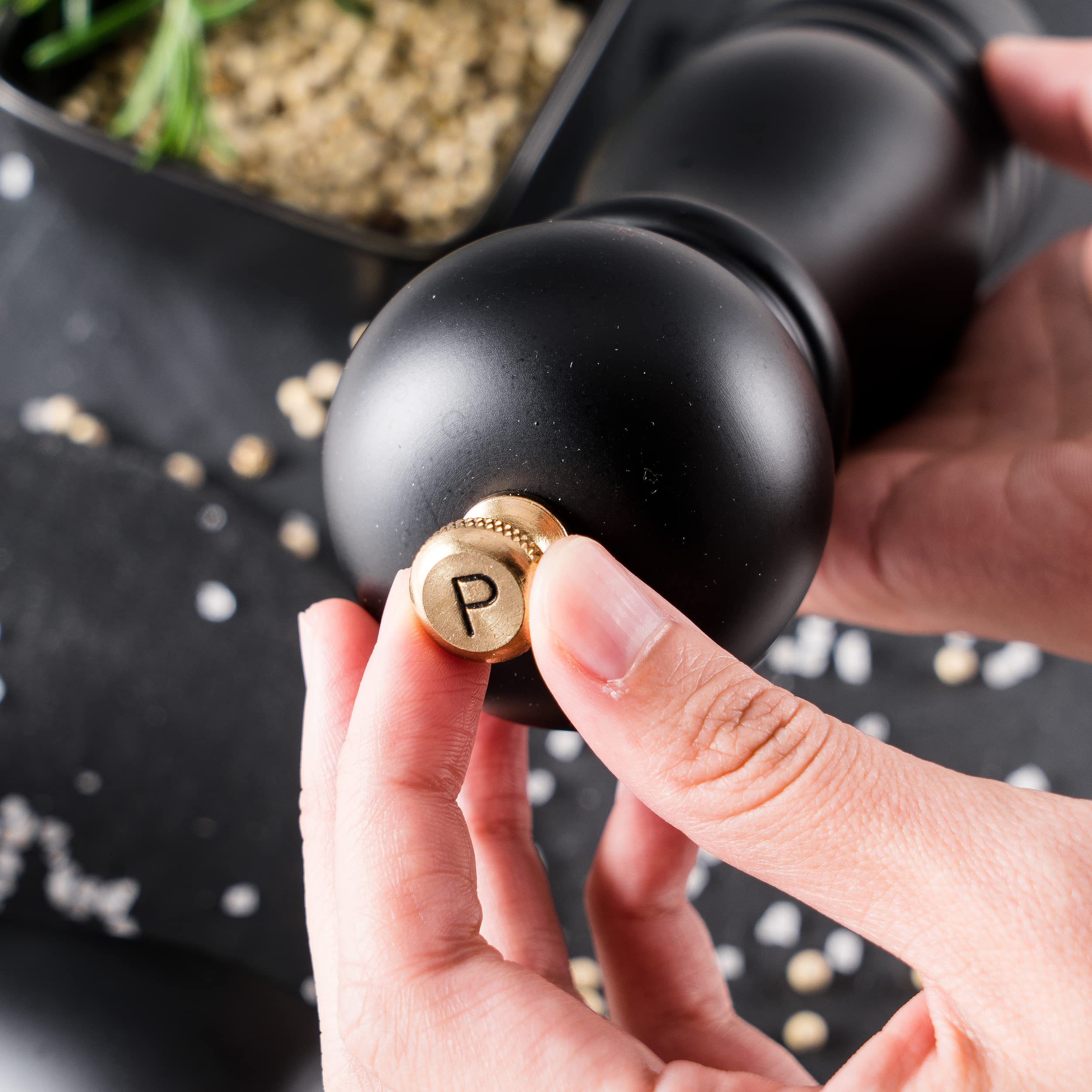 Premium BILL.F 7 Inch Wooden Salt and Pepper Grinder Set - Adjustable Ceramic Rotor, Easy Refill, 2-Piece Shakers for Gourmet Cooking & Fine Dining