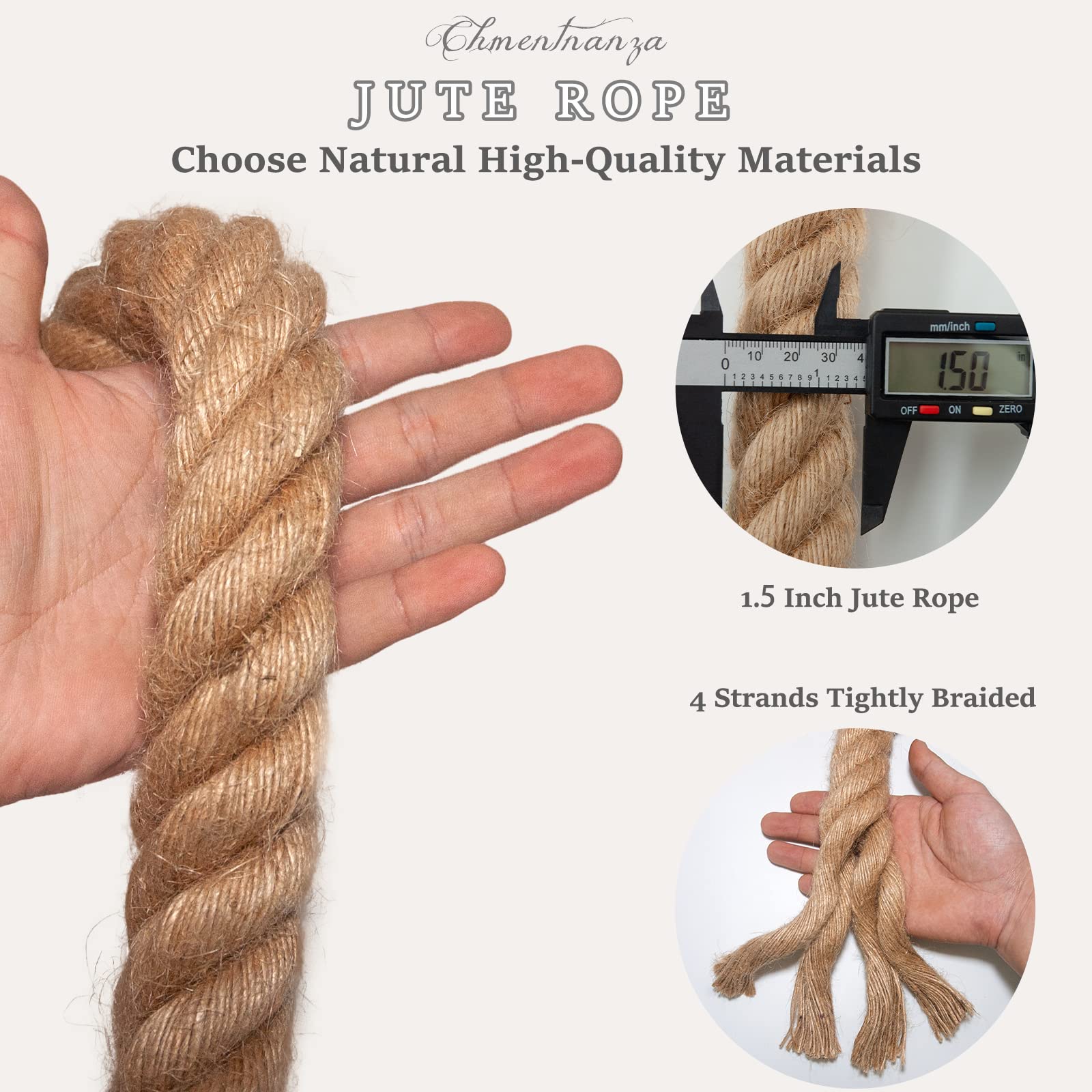 1-1/2 Inch Thick Natural Hemp Rope - 50 Feet Twisted Manila Rope for Swing, Railings, Nautical Decor & DIY Crafts | Heavy Duty Rope for Outdoor, Home & Marine Use