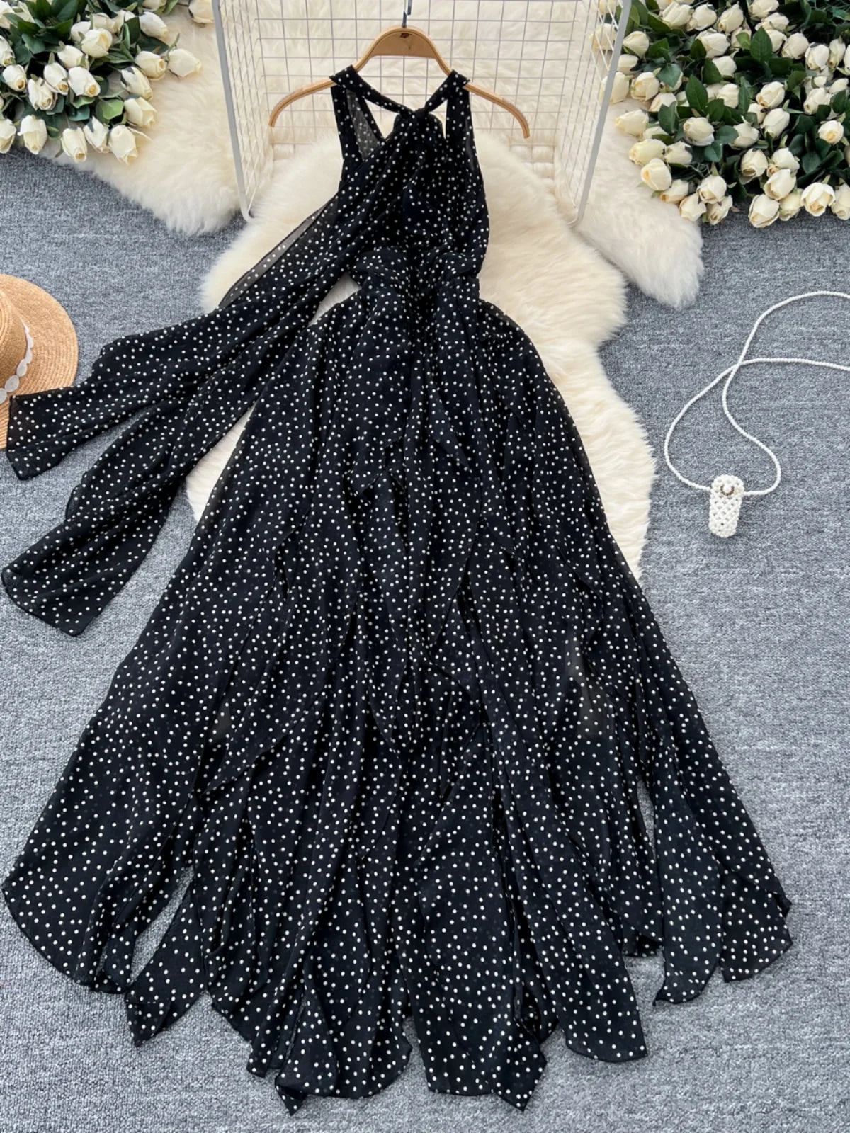 Sexy Black V-Neck Long Club Dress for Women - Slim Sleeveless Backless Irregular Hem Vest Dress | 2024 Summer Fashion Chic Vestidos | Perfect for Nightclubs, Parties & Date Nights