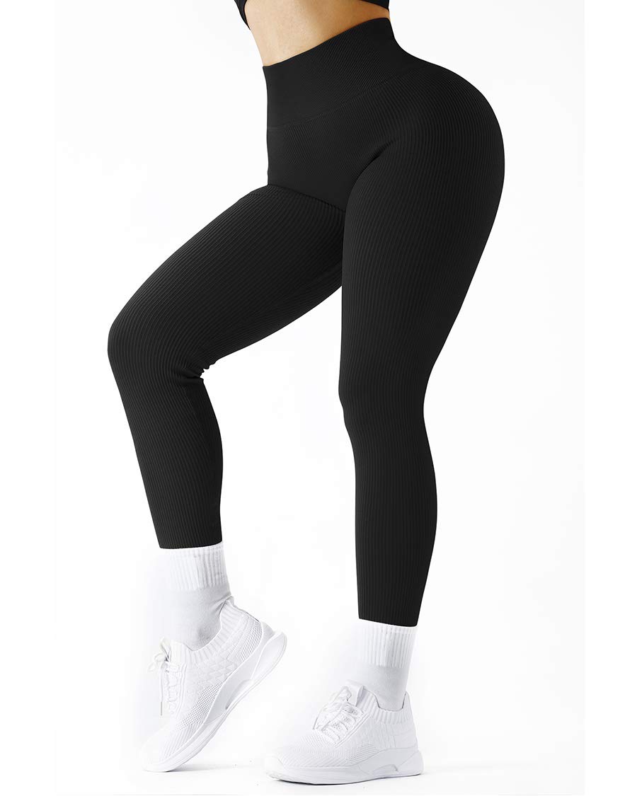 SUUKSESS Women's High Waisted Ribbed Seamless Leggings - Workout, Yoga, Gym Pants for Women - Perfect for Running, Fitness & Lounge Wear