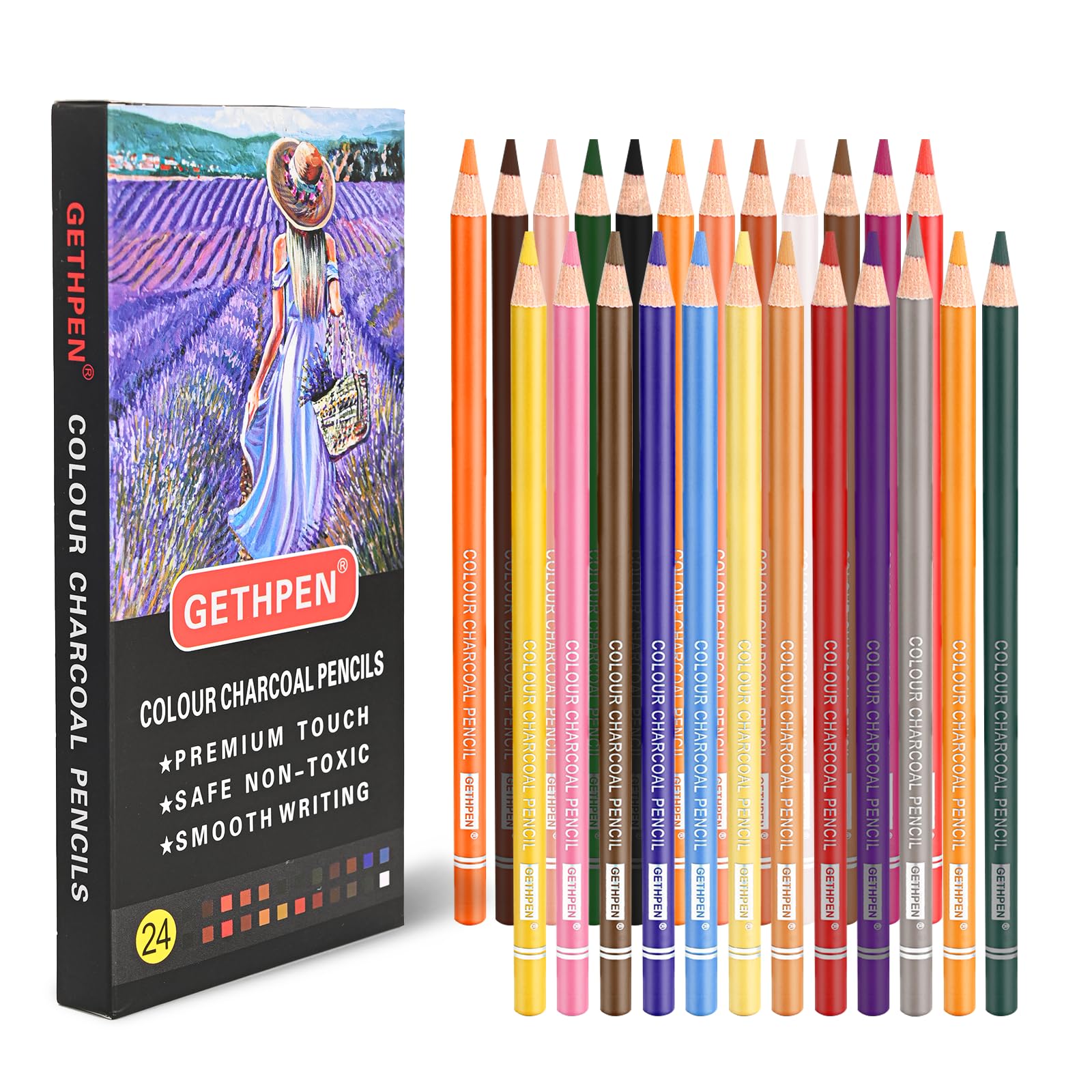 24-Color Charcoal Pencil Set for Sketching & Shading - Skin Tone & Pastel Chalk Colored Pencils - Professional Artist Drawing Kit for Beginners - Perfect for Portrait Art, Anime Drawing & Realistic Sketching