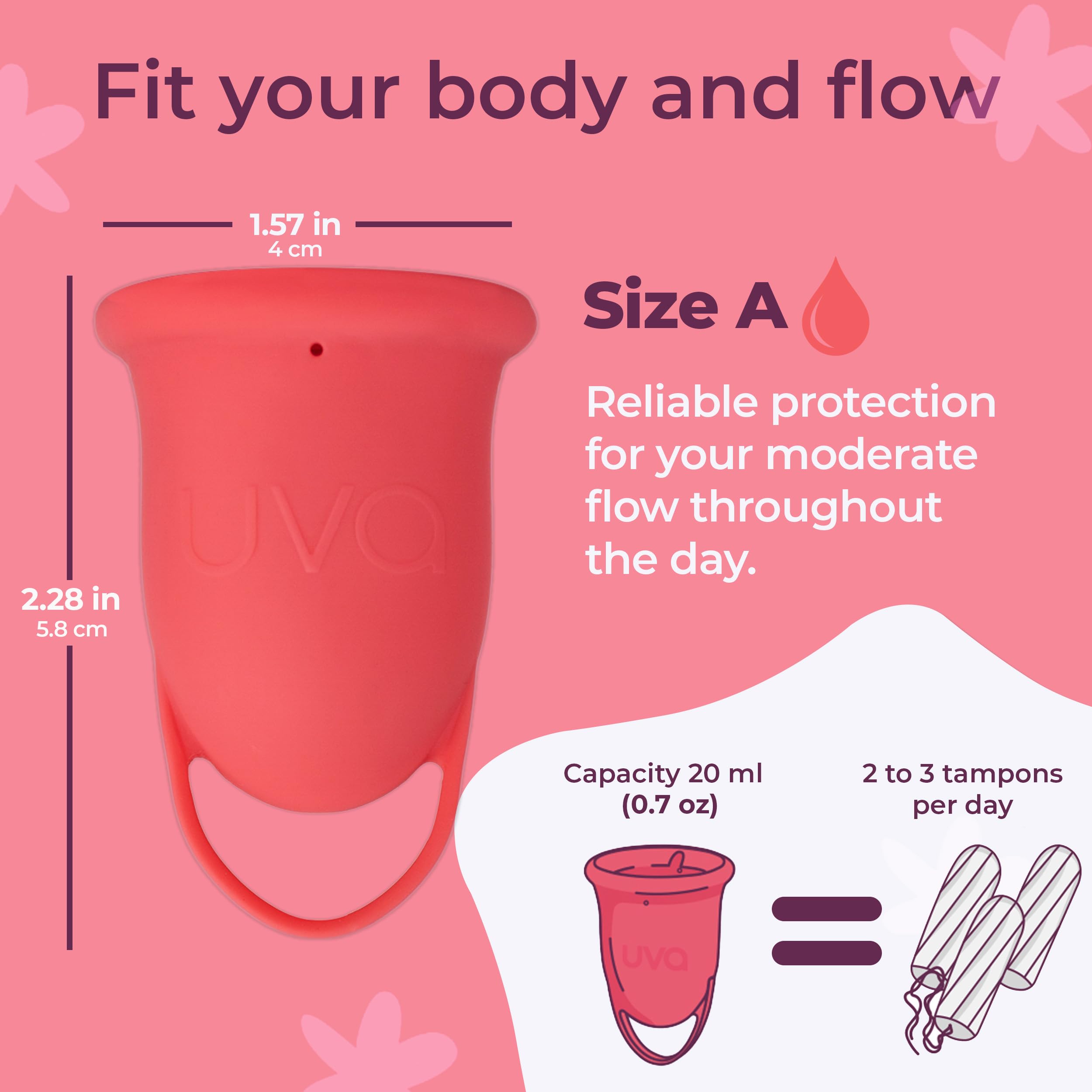 UVA 2 Reusable Menstrual Cup Kit - Size A for Moderate Flow - 10-Year Durable & Leak-Proof Medical Grade Silicone - Medium Period Cup with Sterilizer & Travel Pouch - Ideal for Active Lifestyles, Travel, Gym & Eco-Friendly Period Care