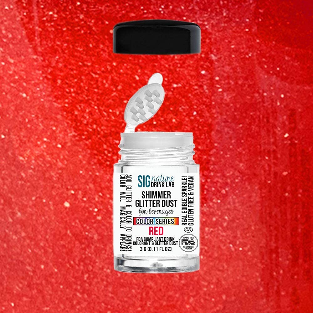 3 Gram Red Shimmer Glitter Dust for Beverages - Edible Sparkle Powder for Cakes, Cocktails & Desserts - Perfect for Baking, Drink Decor & Party Treats