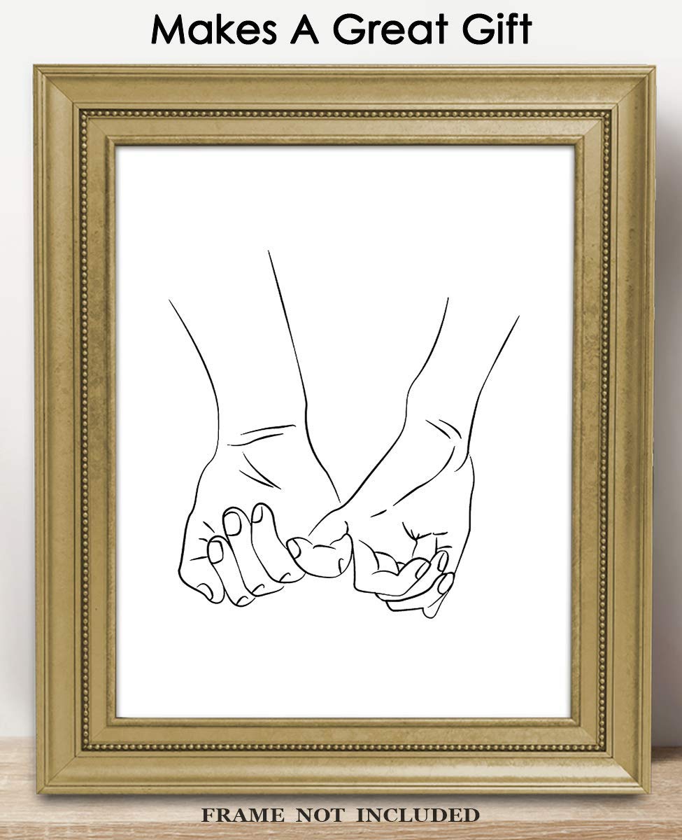 Pinky Swear Hand Sign Line Drawing Abstract Wall Art - Minimalist Boho Home Decor for Living Room, Bedroom & Office - Unframed 8x10 Inch Poster - Perfect for Nursery, Dorm & Gift Giving