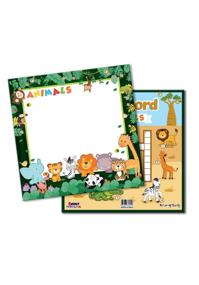 2 in 1 Animal Jungle Theme Whiteboard with Crossword Puzzle & Dry Erase Markers | Fun Learning & Classroom Decor for Kids | Perfect for Birthday Gifts, School Activities & Home Education