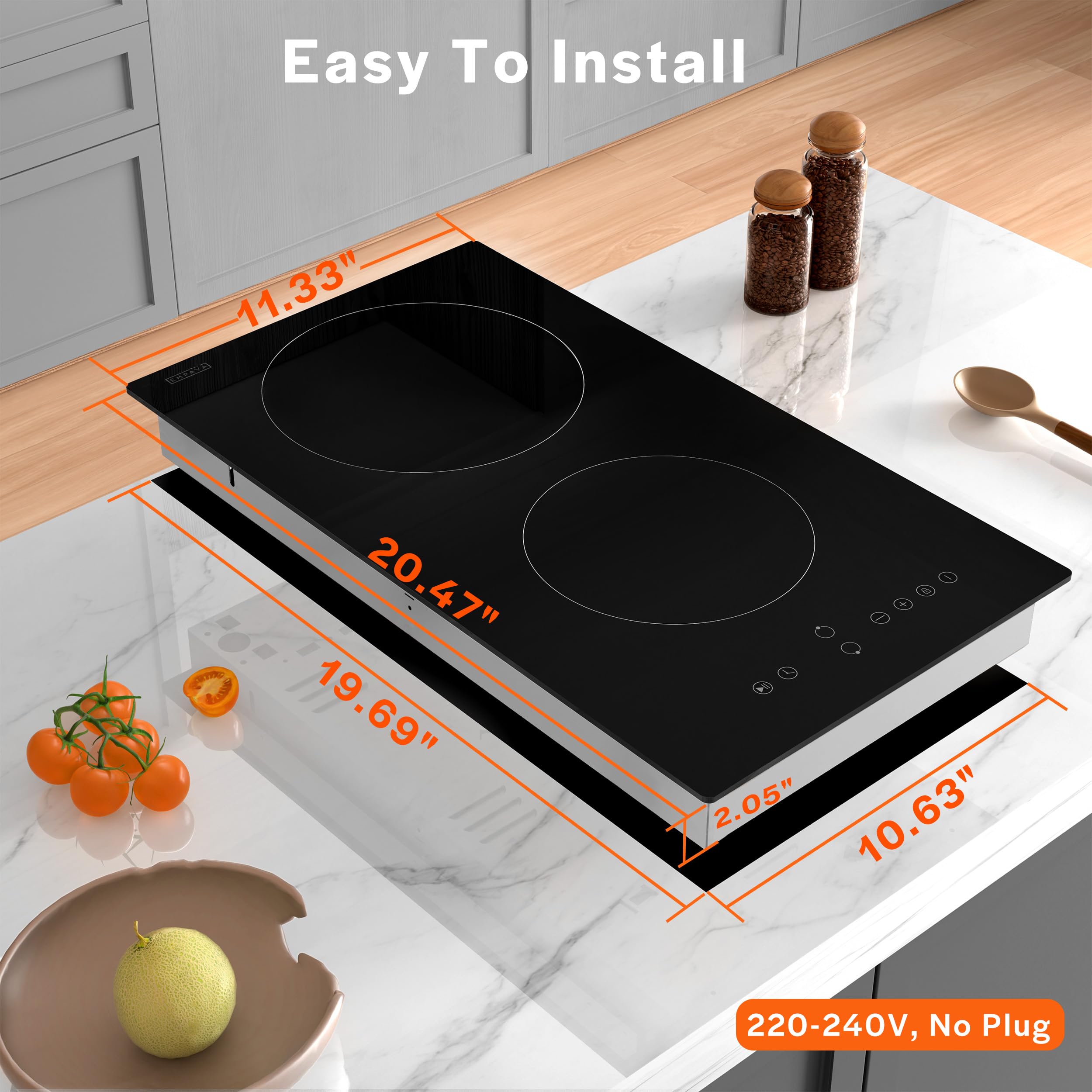 Empava 2 Burners Electric Cooktop 12 Inch - 3000W Radiant Stove with Child Safety Lock, Timer & Overheat Protection - Compatible with All Cookware - 220-240V Hardwired (No Plug) - ETL Certified Black - Perfect for Home Kitchen, RV, Apartment & Small Spaces