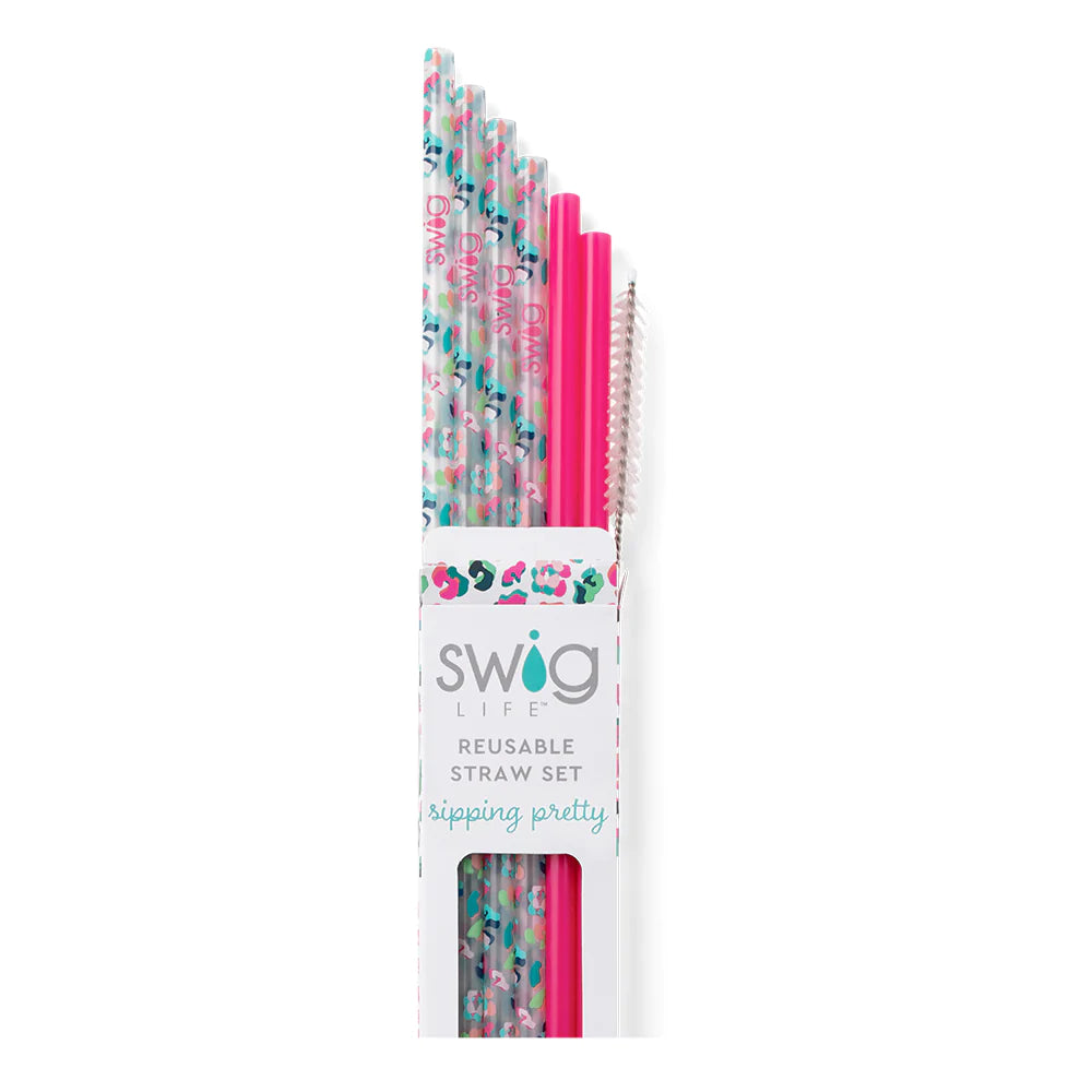 Eco-Friendly Party Animal Hot Pink Reusable Straw Set - Perfect for Birthday Parties, Bachelorette Events & Summer Cocktails