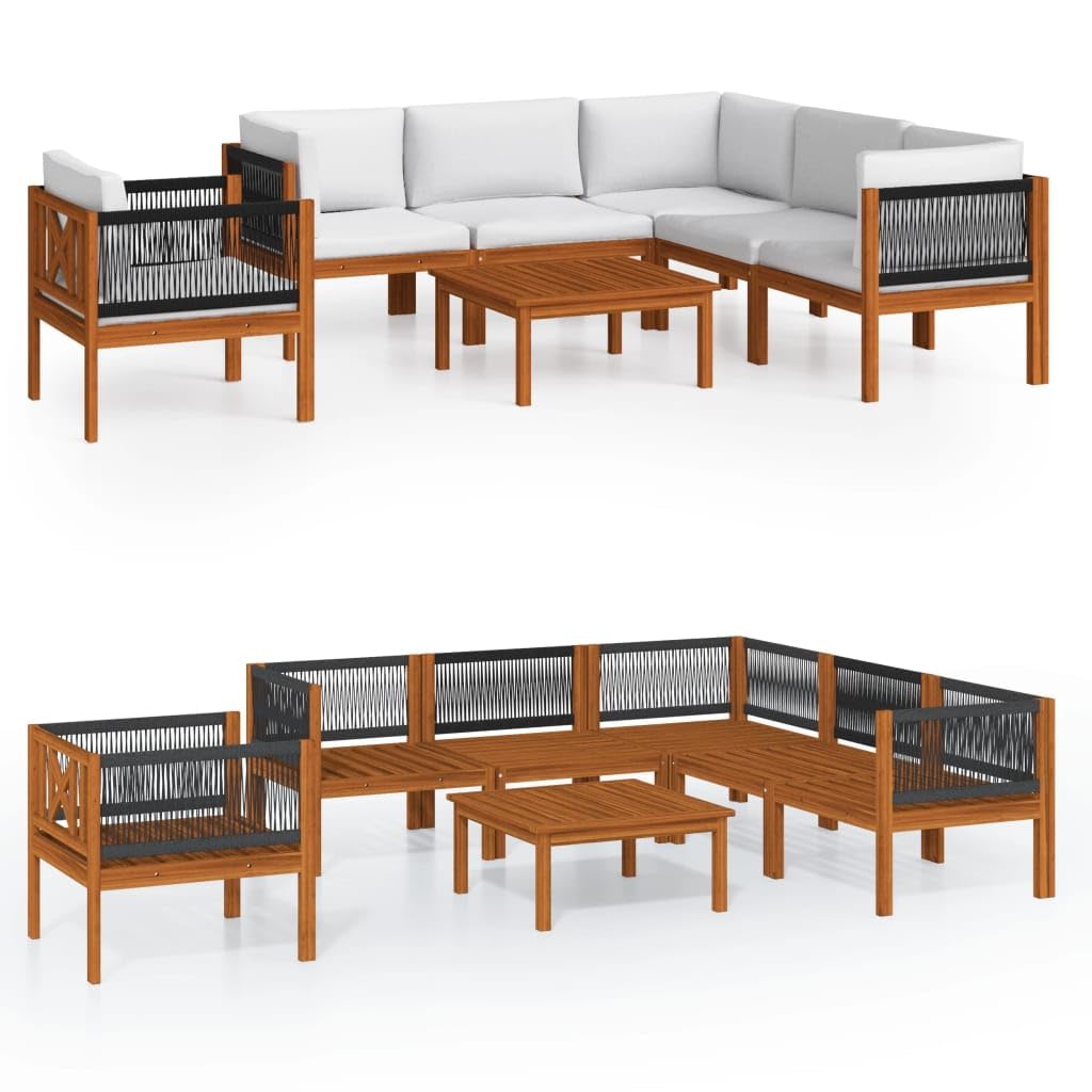 7-Piece Acacia Wood Patio Lounge Set with Cream Cushions - Weather-Resistant Outdoor Furniture with Table, Sofas & Armchair for Garden, Backyard, or Poolside Relaxation
