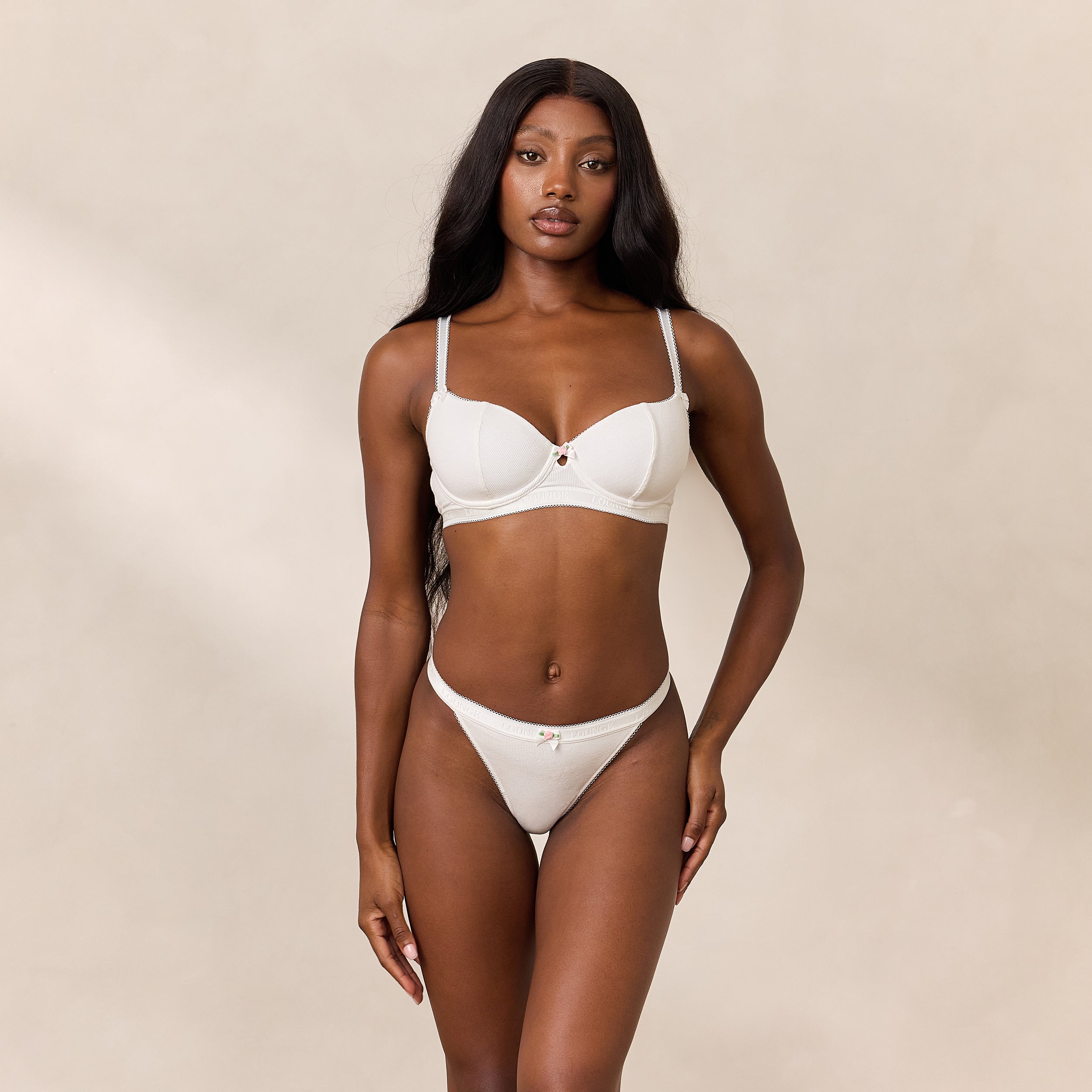 Rosebud Ribbed Balcony Bra - Women's Lace Underwire Push Up Bra in White | Perfect for Everyday Wear & Special Occasions