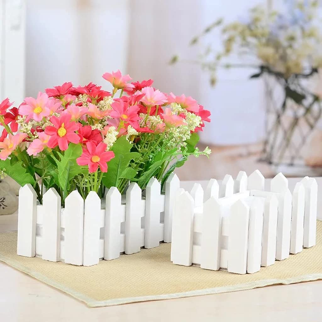 Wooden Picket Fence Planter Box - Decorative Garden Fence & Decking Board for Home, Wedding Decor | Outdoor Flower Box for Patio, Yard & Landscape Design