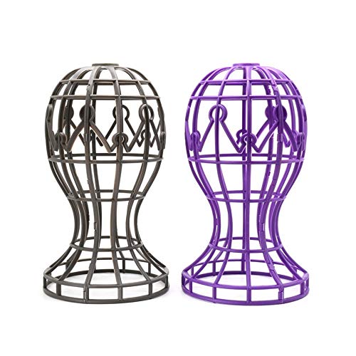 Foldable Plastic Wig Head Stand - Lantern Shape Wig Holder for Storage, Hat & Cap Display - Multi-Purpose Wig Accessories (Purple) | Perfect for Salon, Home Styling & Cosplay Costume Organization