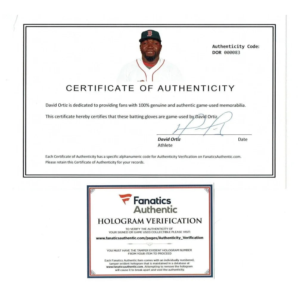 Authentic David Ortiz Game Used Batting Glove with COA - Framed 8x10 Red Sox Memorabilia - Perfect for Baseball Fans, Man Cave Decor, and Sports Collectors