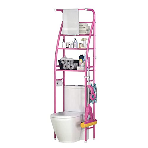 AUNEVN 3-Tier Over Toilet Storage Organizer with Clothes Rail - Freestanding Bathroom Space Saver Rack, Corner Stand for Laundry & Bathroom Organization (Pink) | Perfect for Small Bathrooms, Apartments & Dorm Rooms