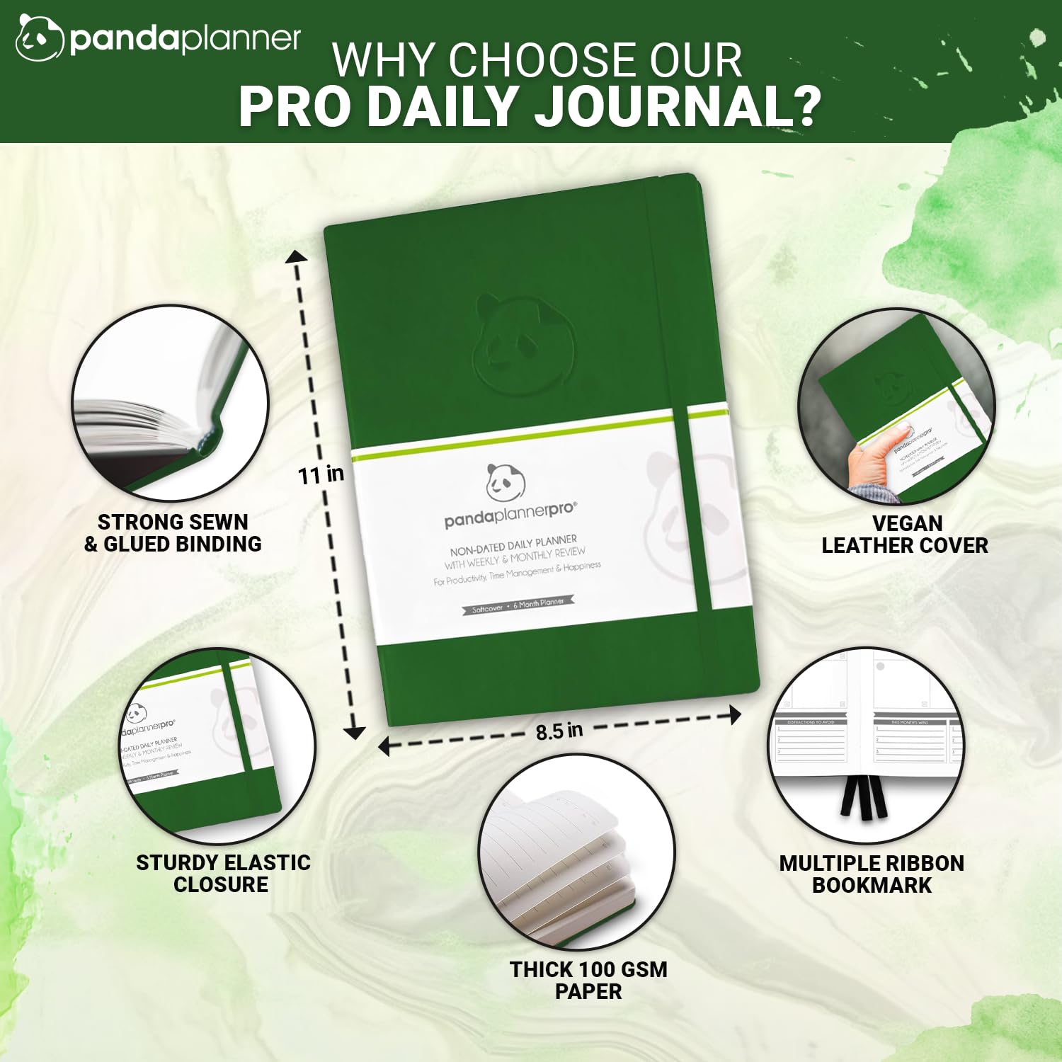 Panda Planner Pro 2025 Undated Daily Planner with Hourly Schedule - 8.5