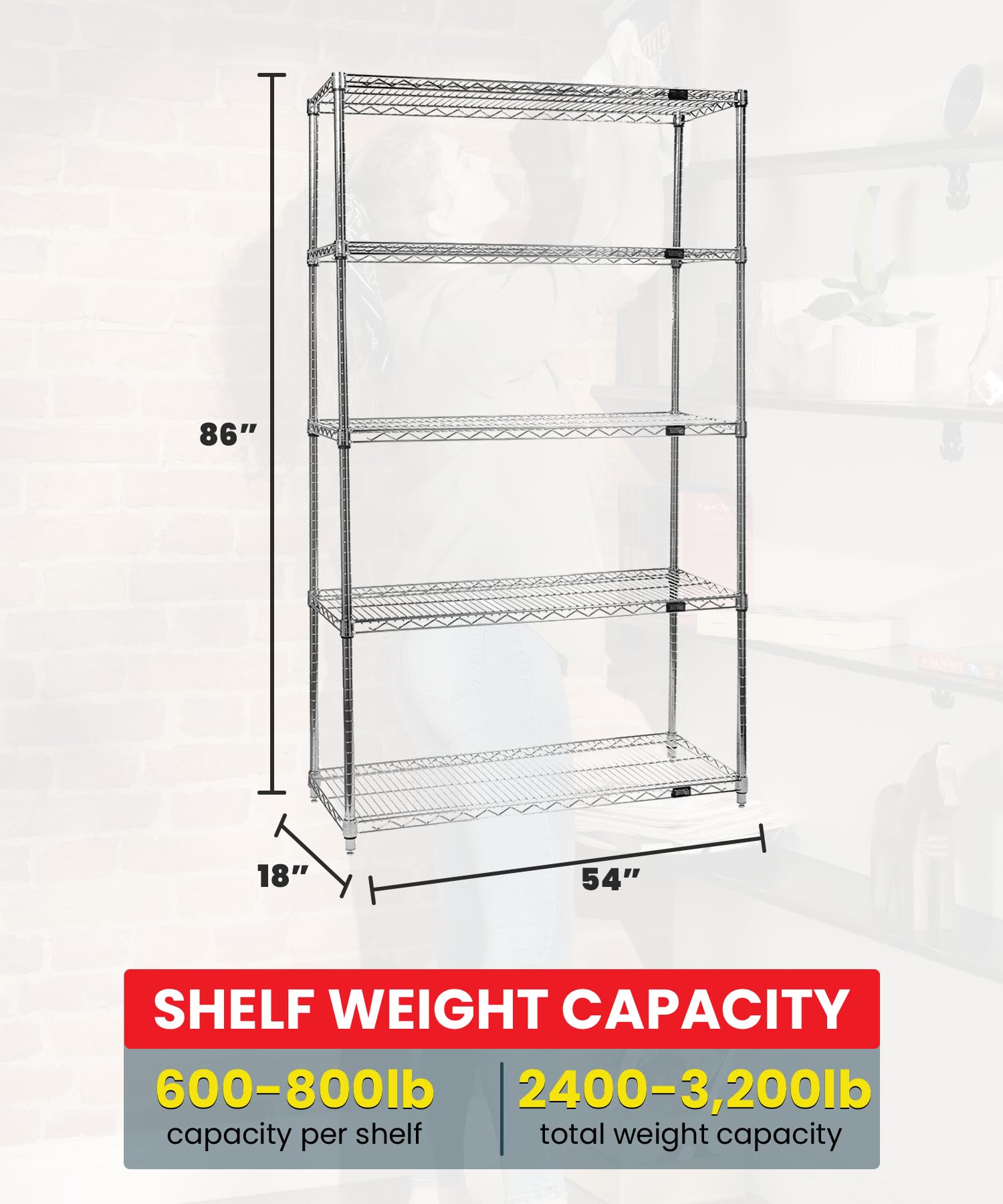 Quantum Storage Systems WR86-1854C-5 Chrome Wire Shelves Starter Kit - 5 Shelves, 86