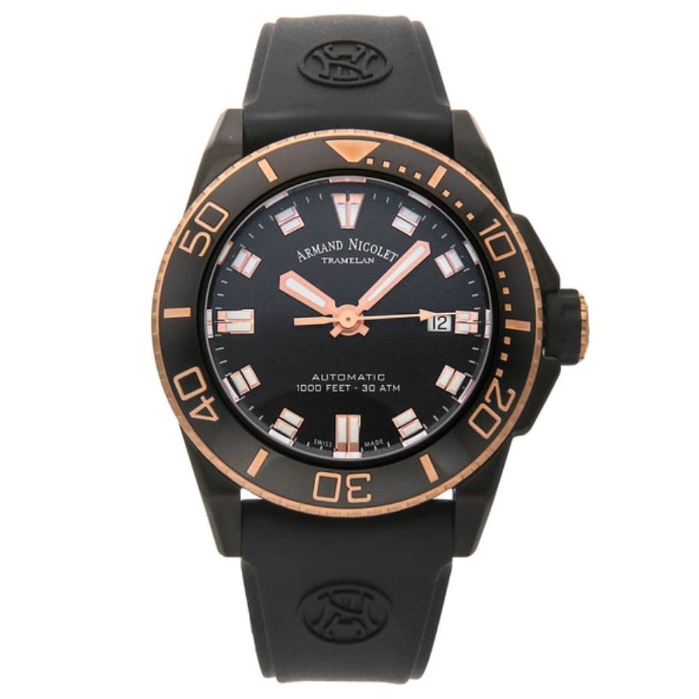 ARMAND NICOLET A480AQS NS GG4710N Men's Luxury Automatic Watch with Black Silicone Strap - Perfect for Business, Formal Events & Everyday Wear