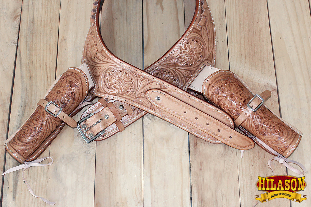 Hilason Double Caliber 44/45 Leather Western Cowboy Gun Belt Holster Rig - Authentic Cowboy Revolver Holster for Western Shooting, Reenactments & Cowboy Action Sports